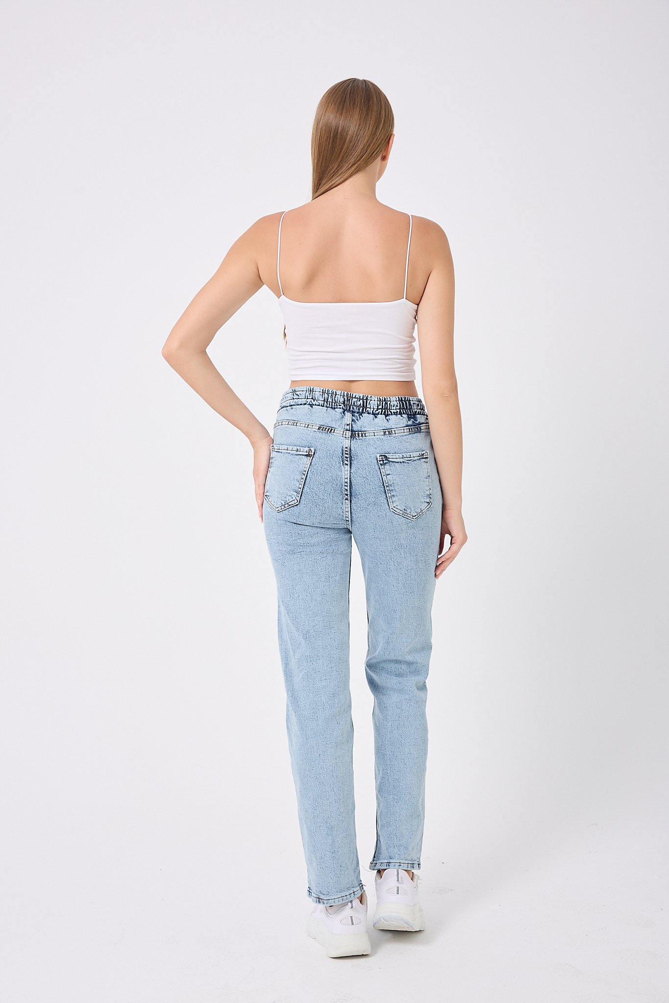 4653-Beli Lastikli Palazzo Kot Pantolon