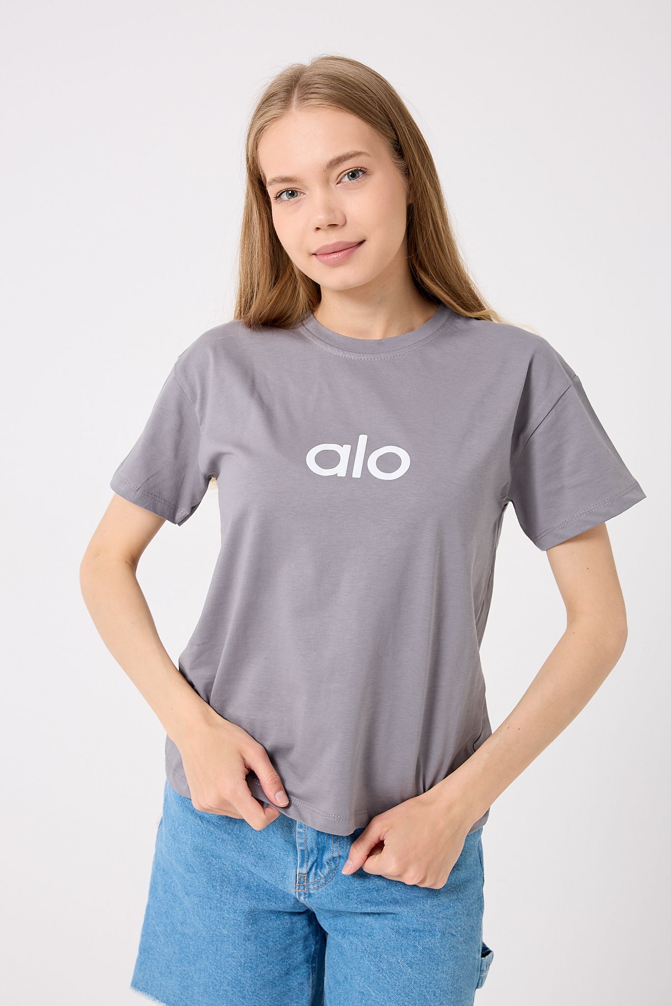 4621 - Oversize Alo Yazı Baskılı T-Shirt