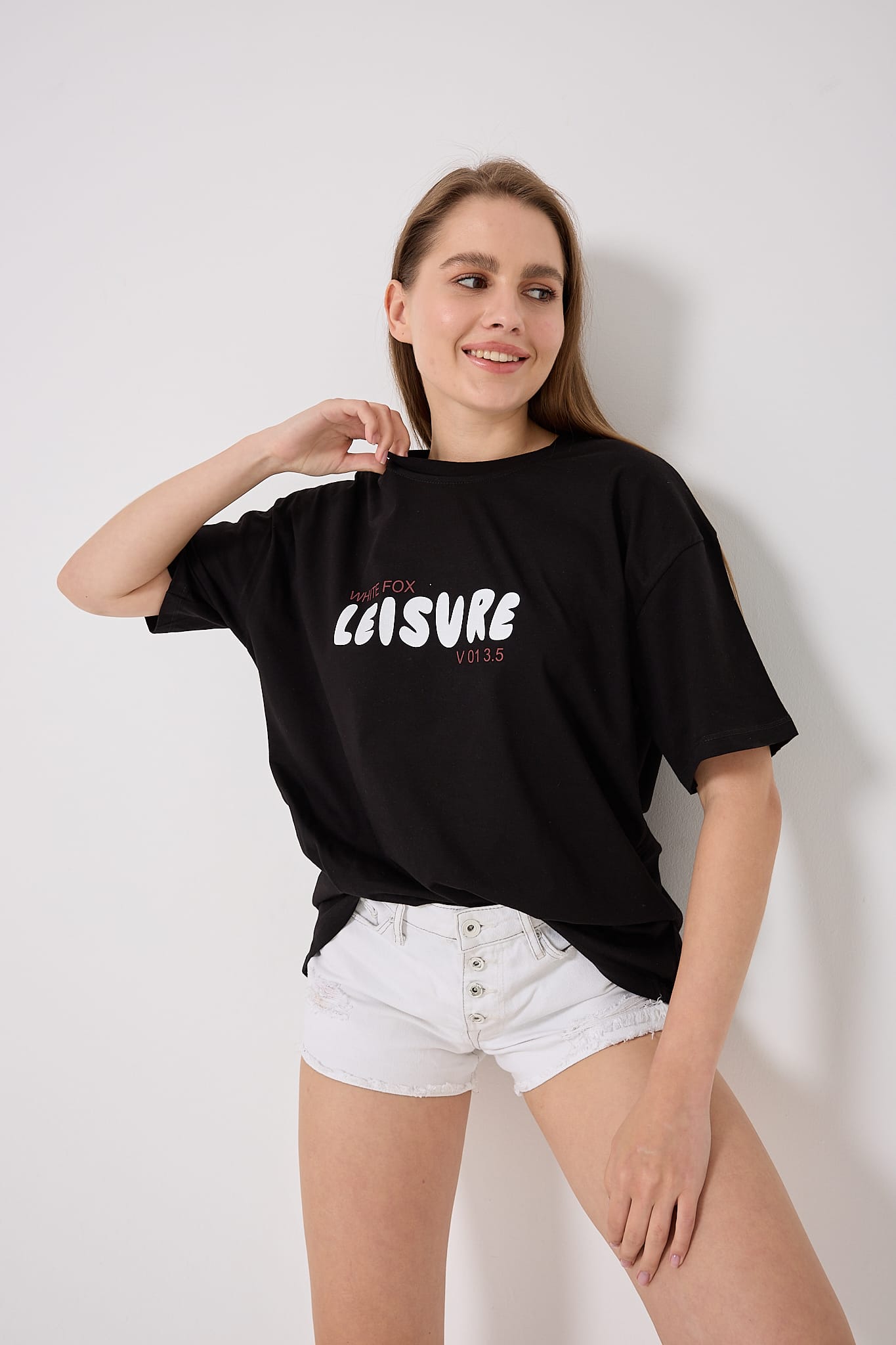 4613 - Oversize LEISURE Yazı Baskılı T-Shirt