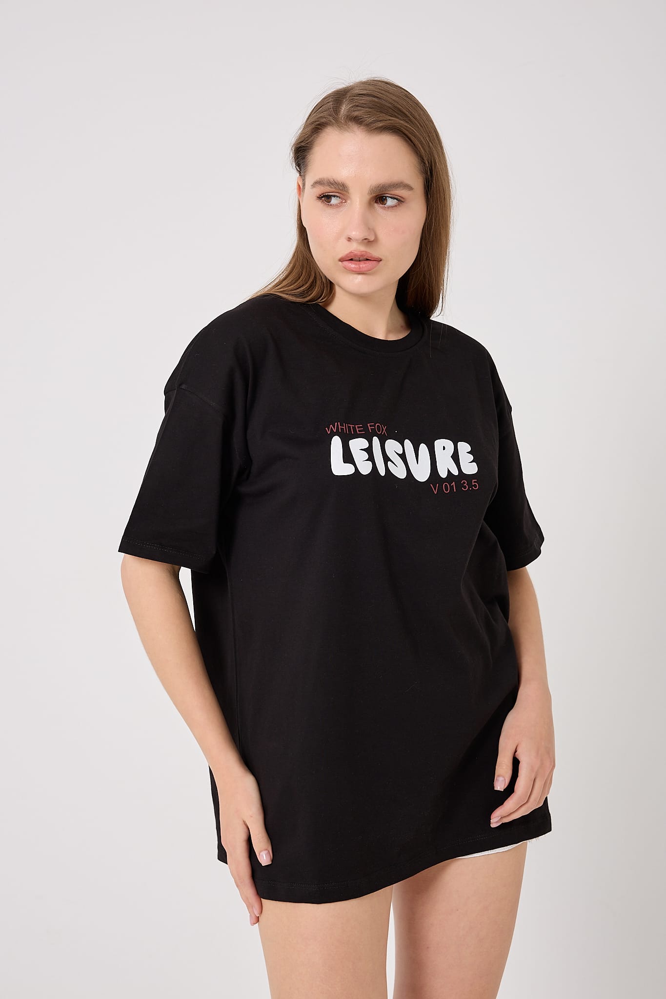 4613 - Oversize LEISURE Yazı Baskılı T-Shirt