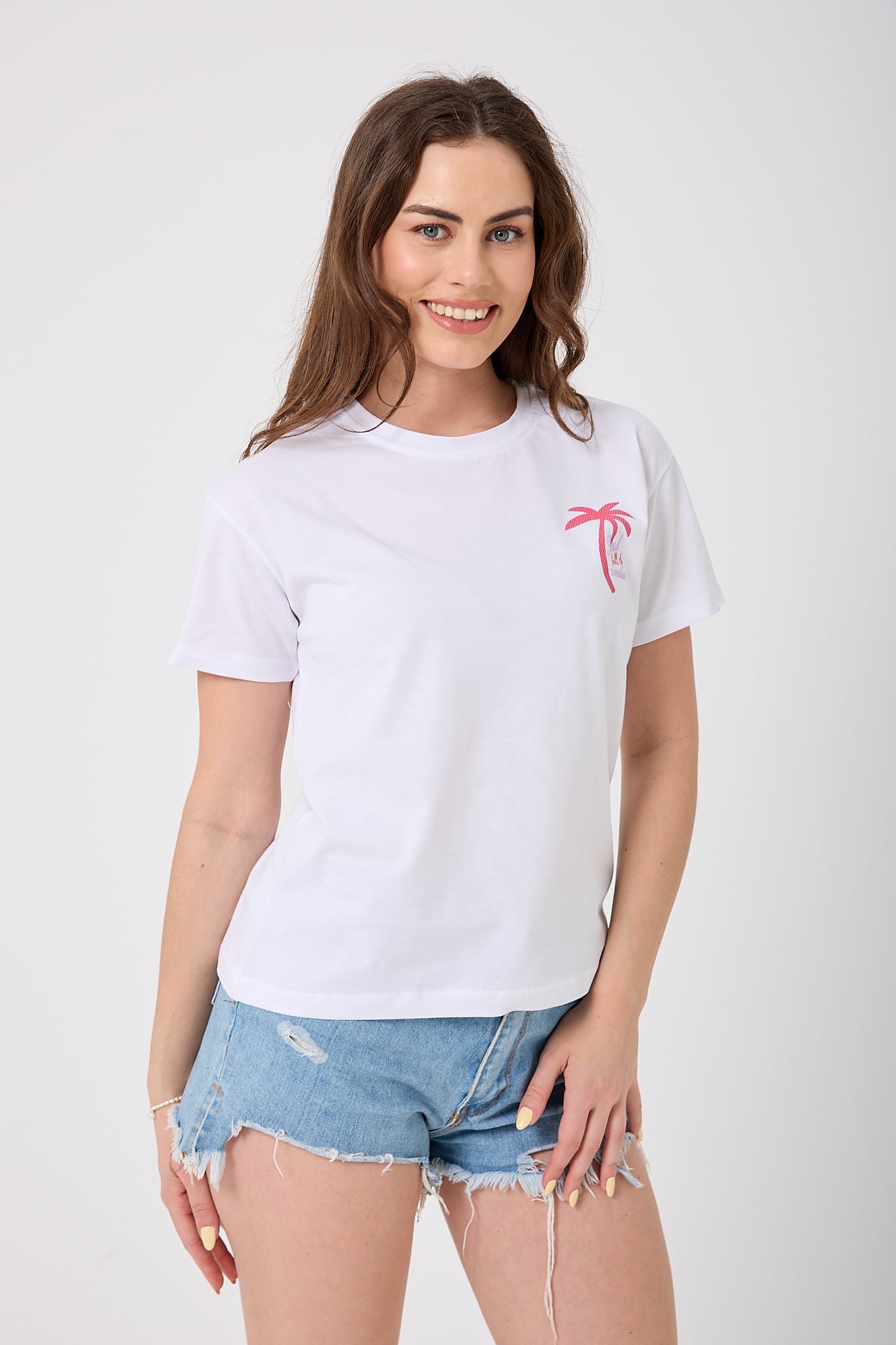 4624 - Palmiye Baskılı T-Shirt - Beyaz