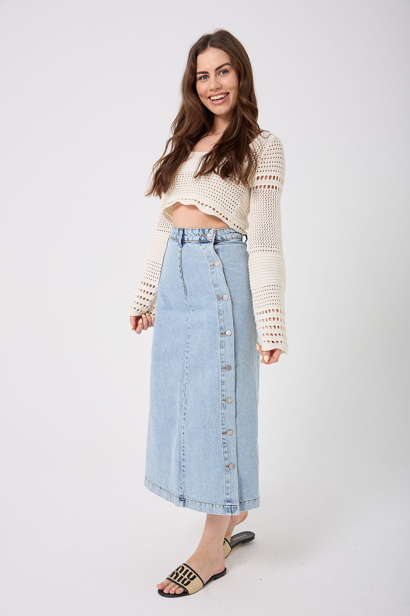  4609 - Önden Düğmeli Denim Etek