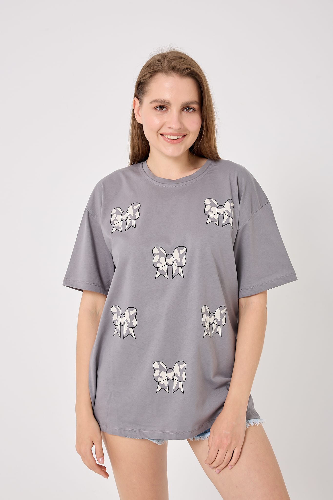 4610-Oversize Fiyonk Baskılı T-Shirt