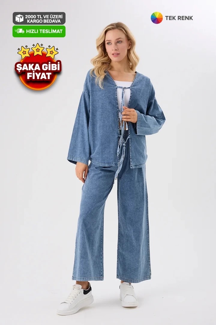 4632-Önden Bağlamalı Kot Alt Üst Takım