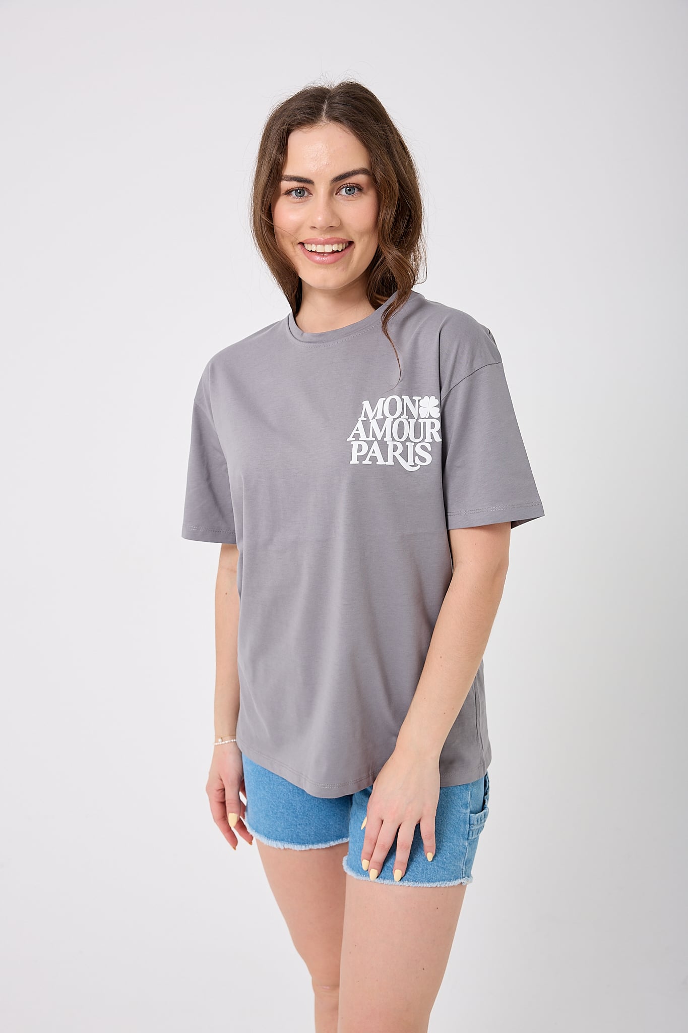 4617 - Oversize ÖN ARKA MON AMOUR PARİS Baskılı T-Shirt