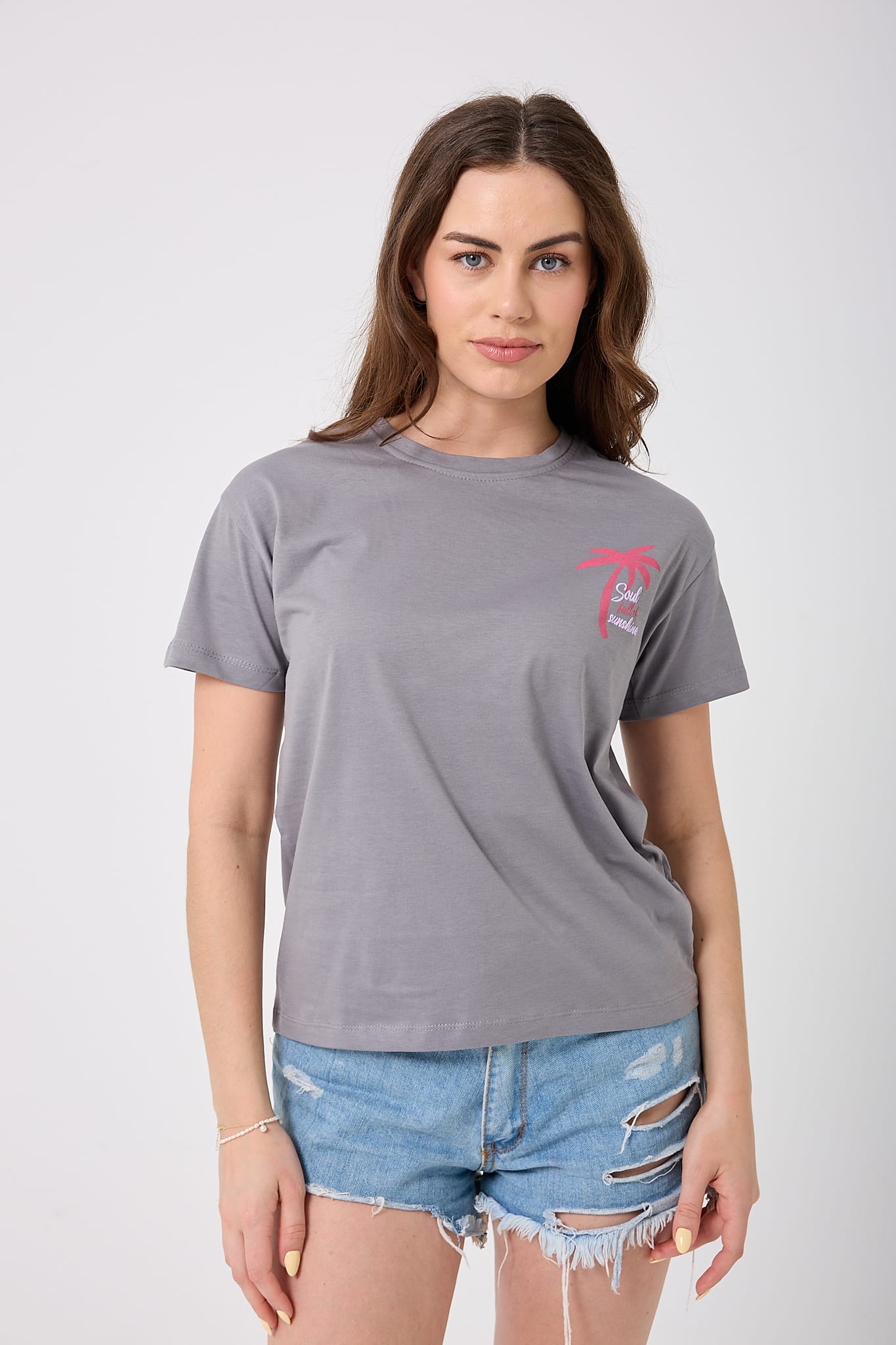 4624 - Palmiye Baskılı T-Shirt