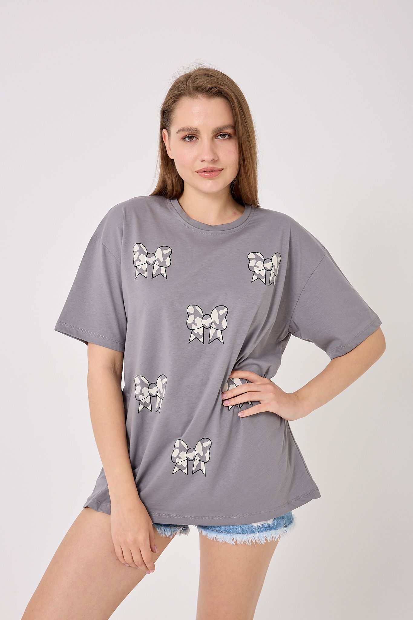 4610-Oversize Fiyonk Baskılı T-Shirt