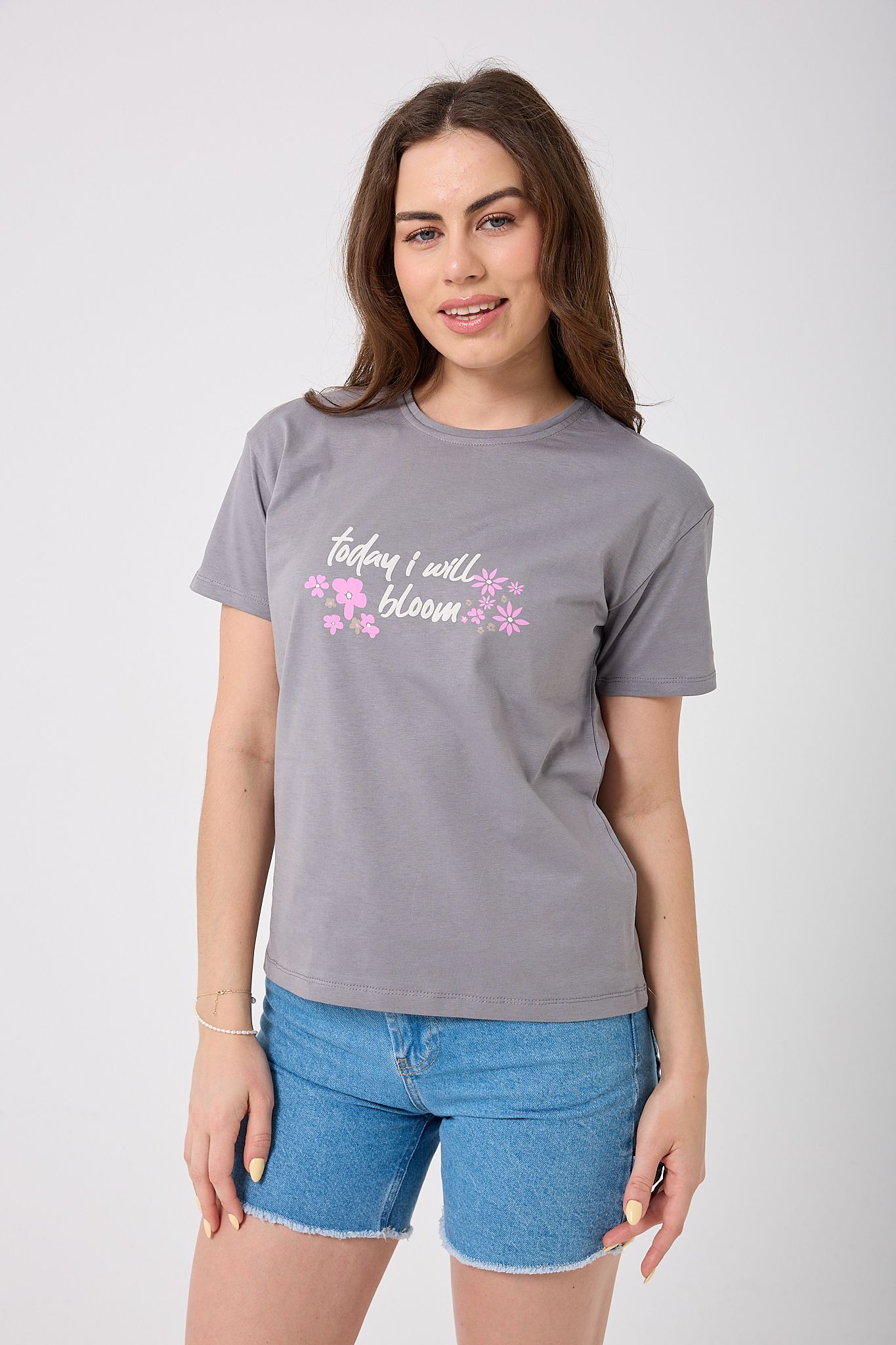 4623 - Oversize Today I Will Bloom Yazı Baskılı T-Shirt