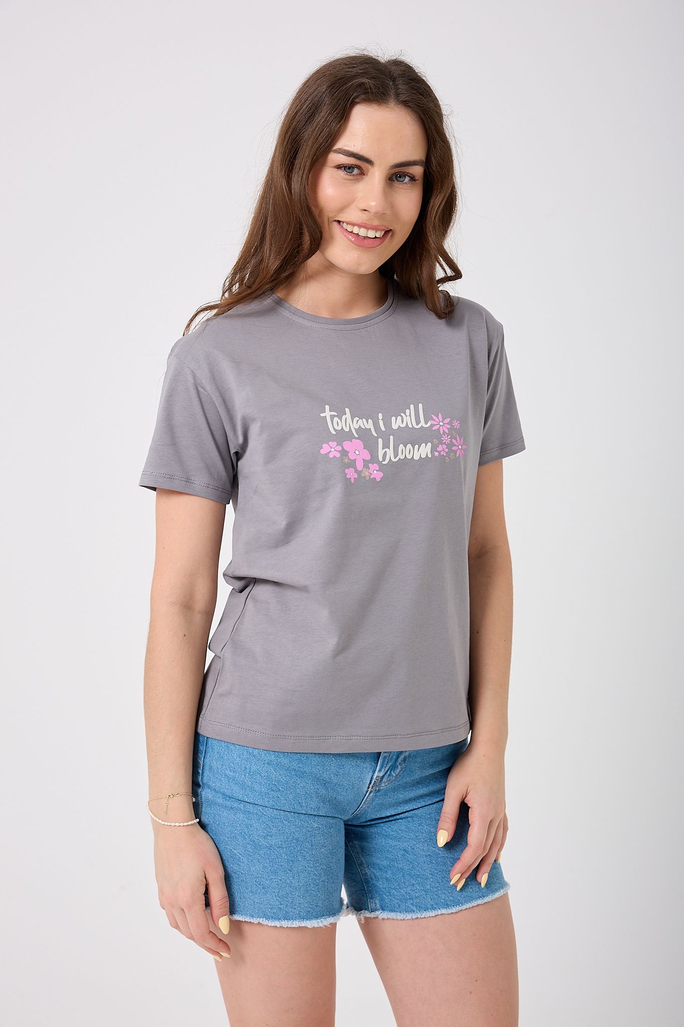 4623 - Oversize Today I Will Bloom Yazı Baskılı T-Shirt