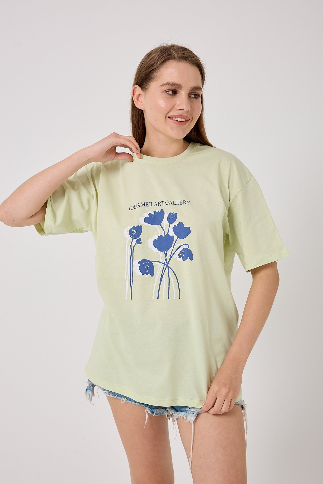 4614-Oversize DREAMER ART GALLERY Yazı Baskılı T-Shirt