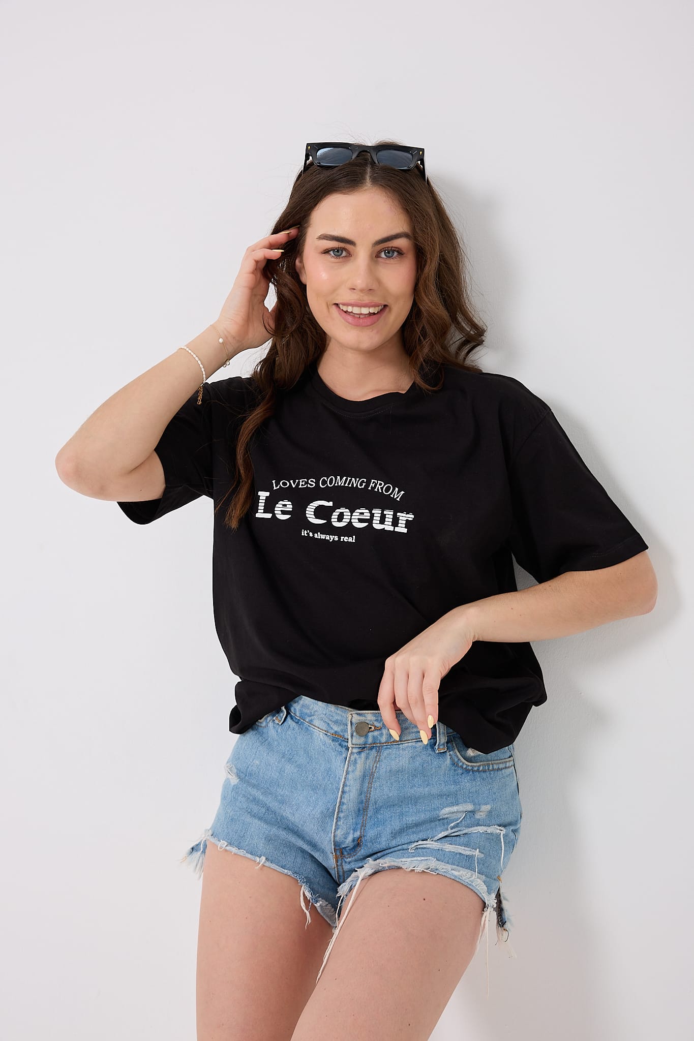 4615-Oversize Le Coeur Yazı Baskılı T-Shirt