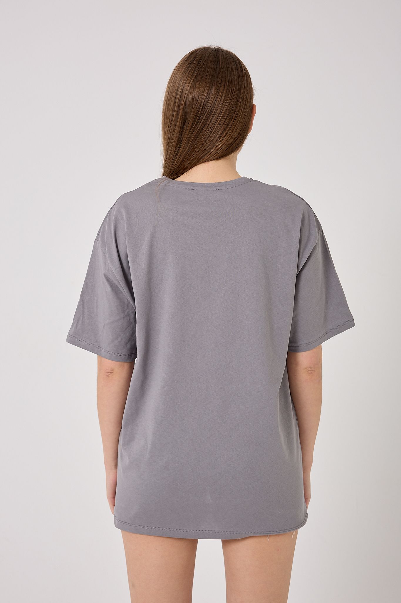 4626 - Oversize Omuz Çiçek Baskılı T-Shirt