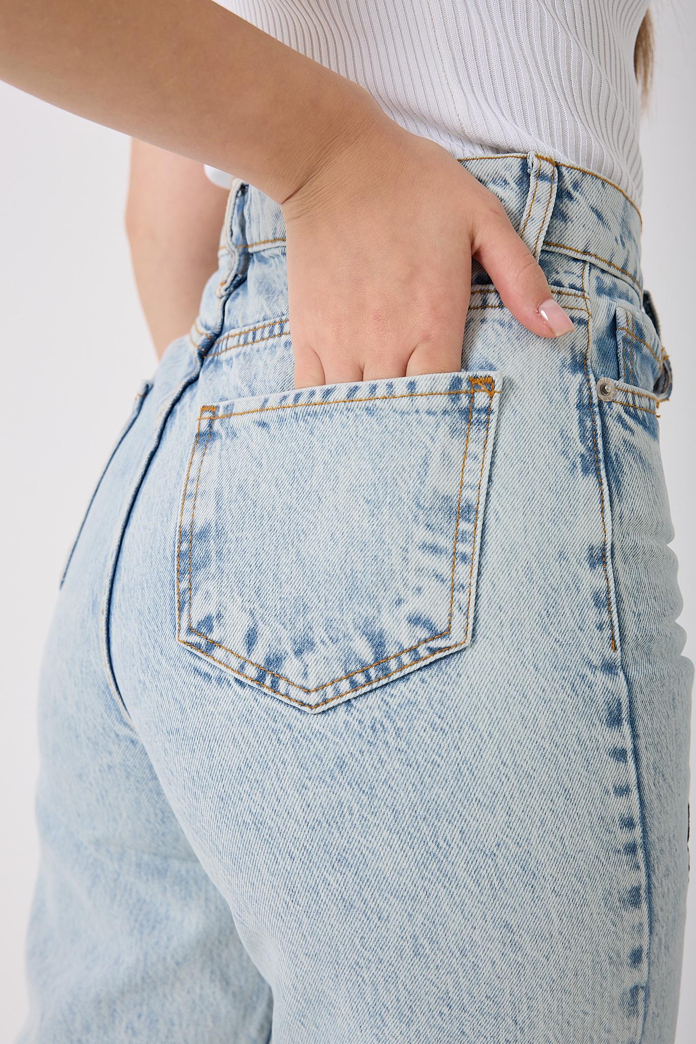 4602- Y S L Nakışlı Denim Palazzo Pantolon
