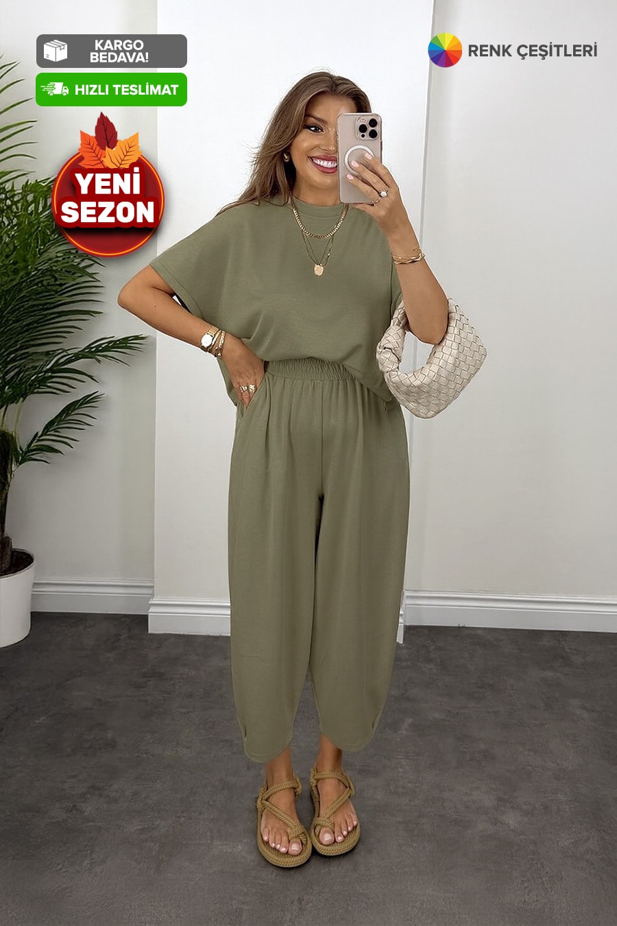 3426-Şalvarlı Oysho™ Premium Takım - Haki