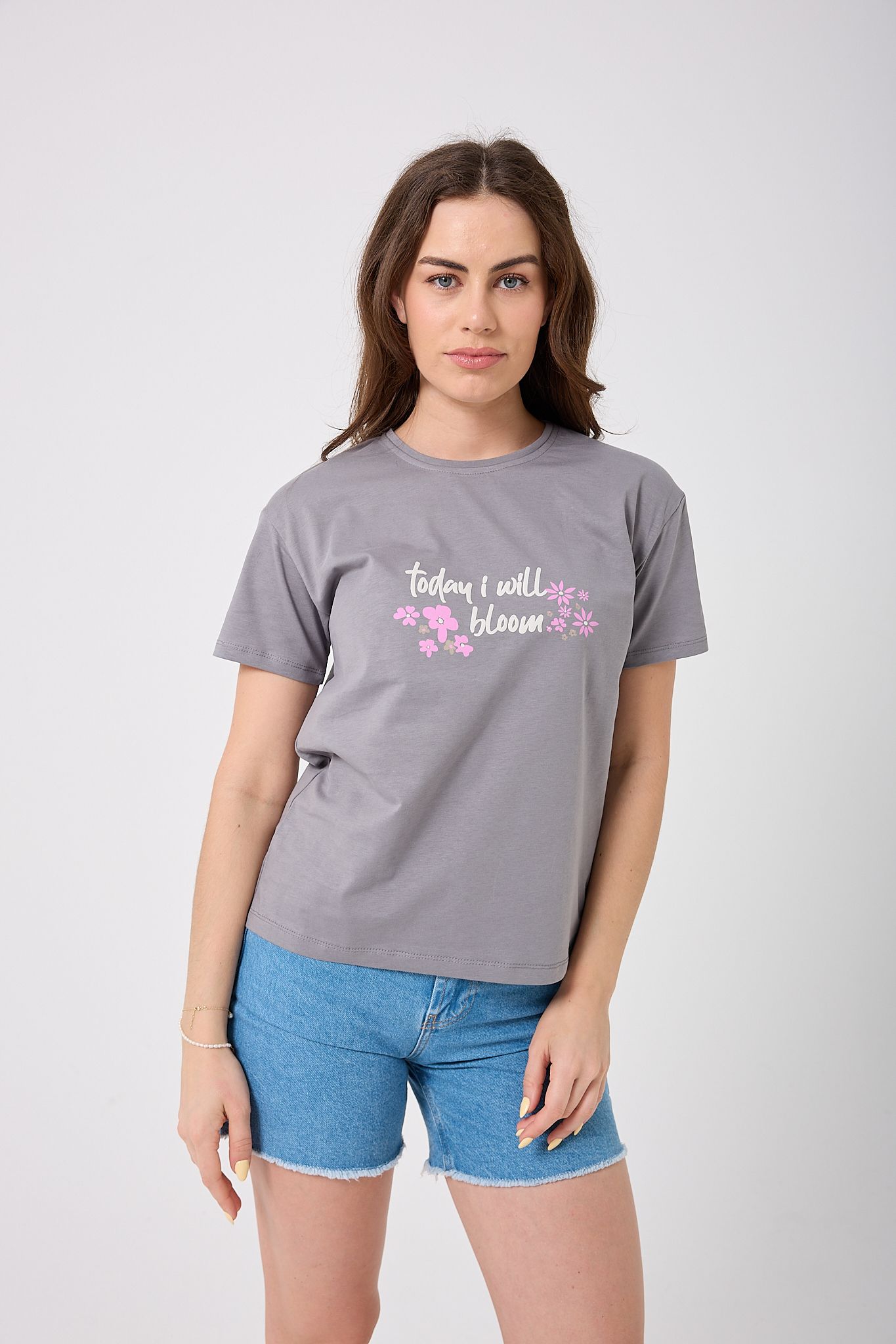 4623 - Oversize Today I Will Bloom Yazı Baskılı T-Shirt