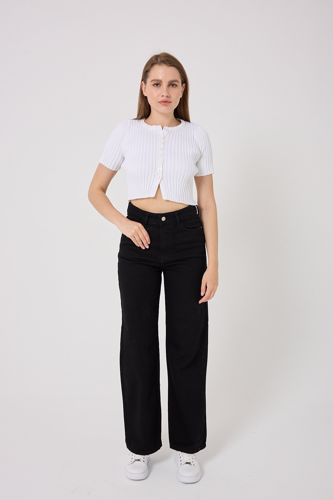  4606 - Palazzo Denim Pantolon - Siyah