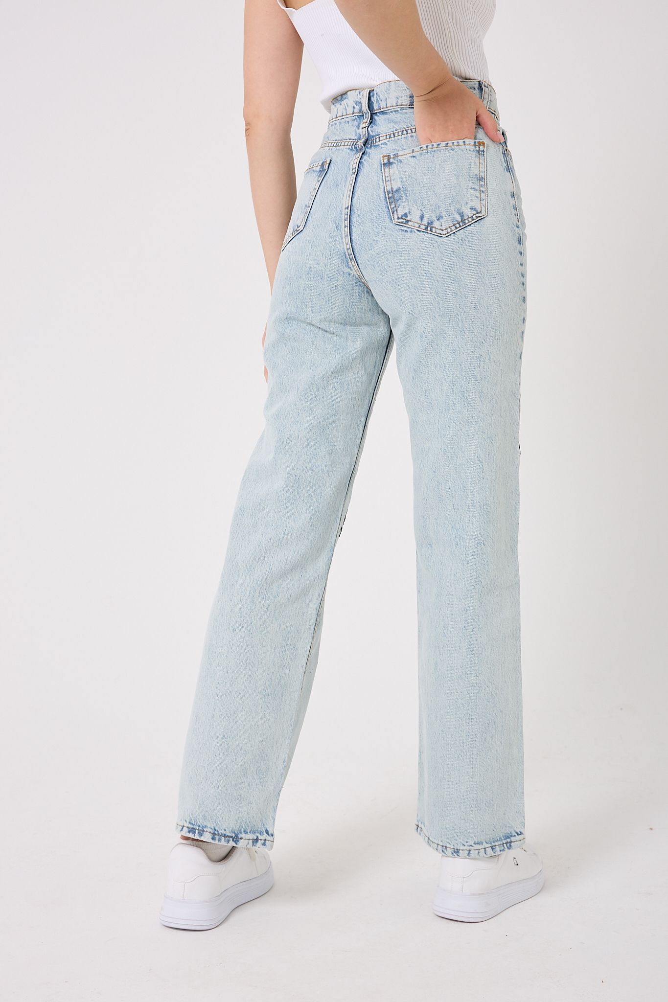  4602- Y S L Nakışlı Denim Palazzo Pantolon