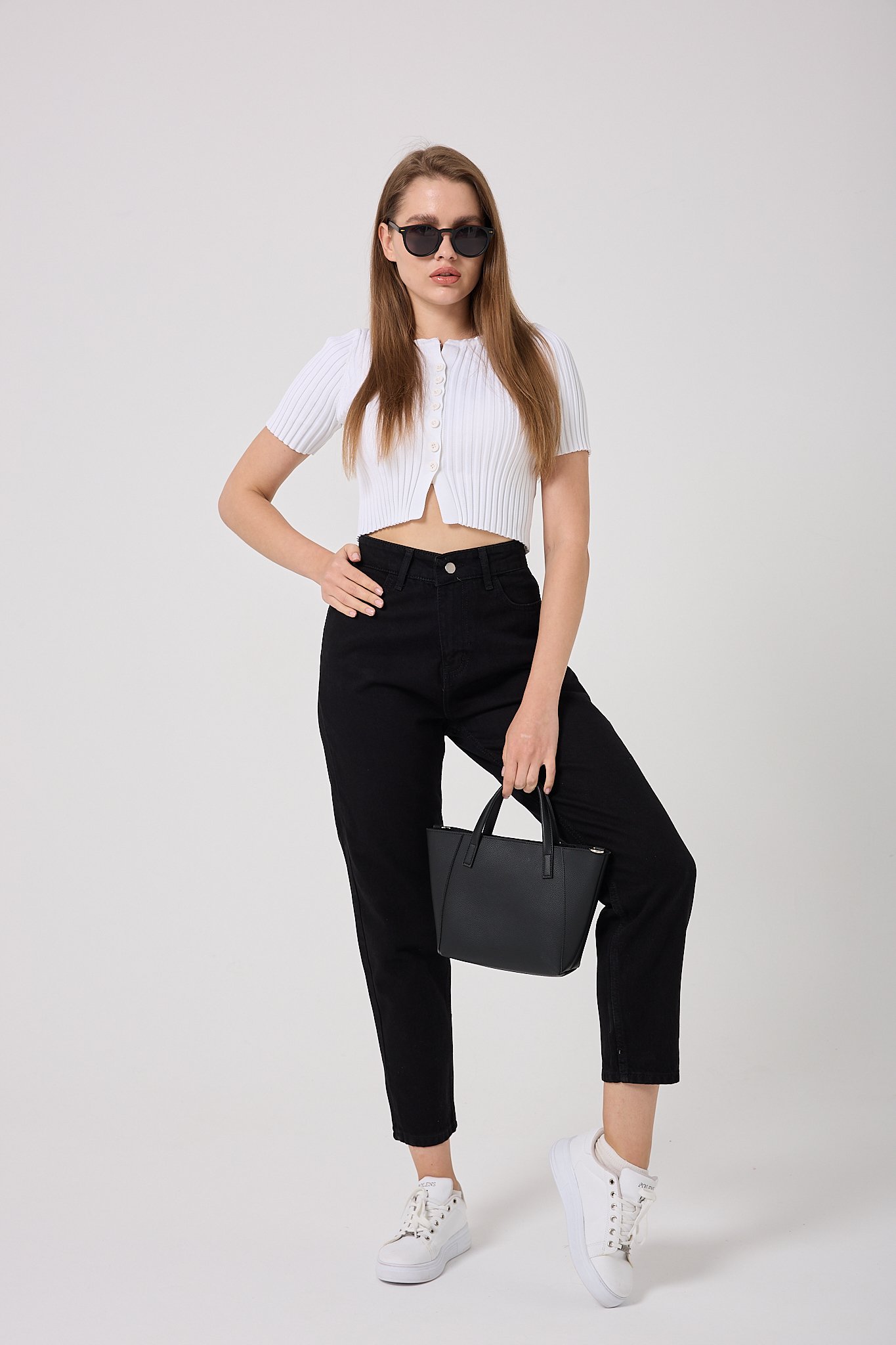  4607-Mom Denim Pantolon - Siyah