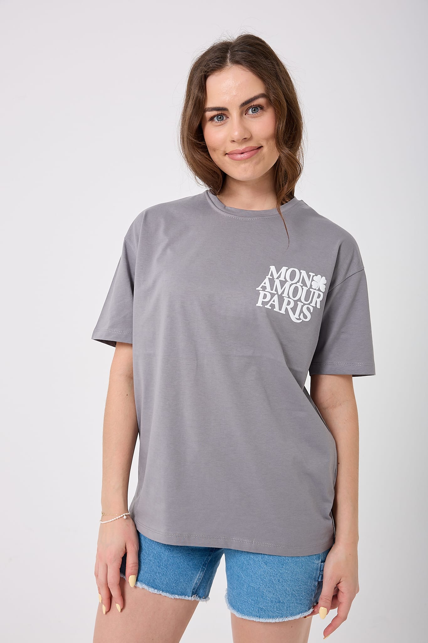 4617 - Oversize ÖN ARKA MON AMOUR PARİS Baskılı T-Shirt