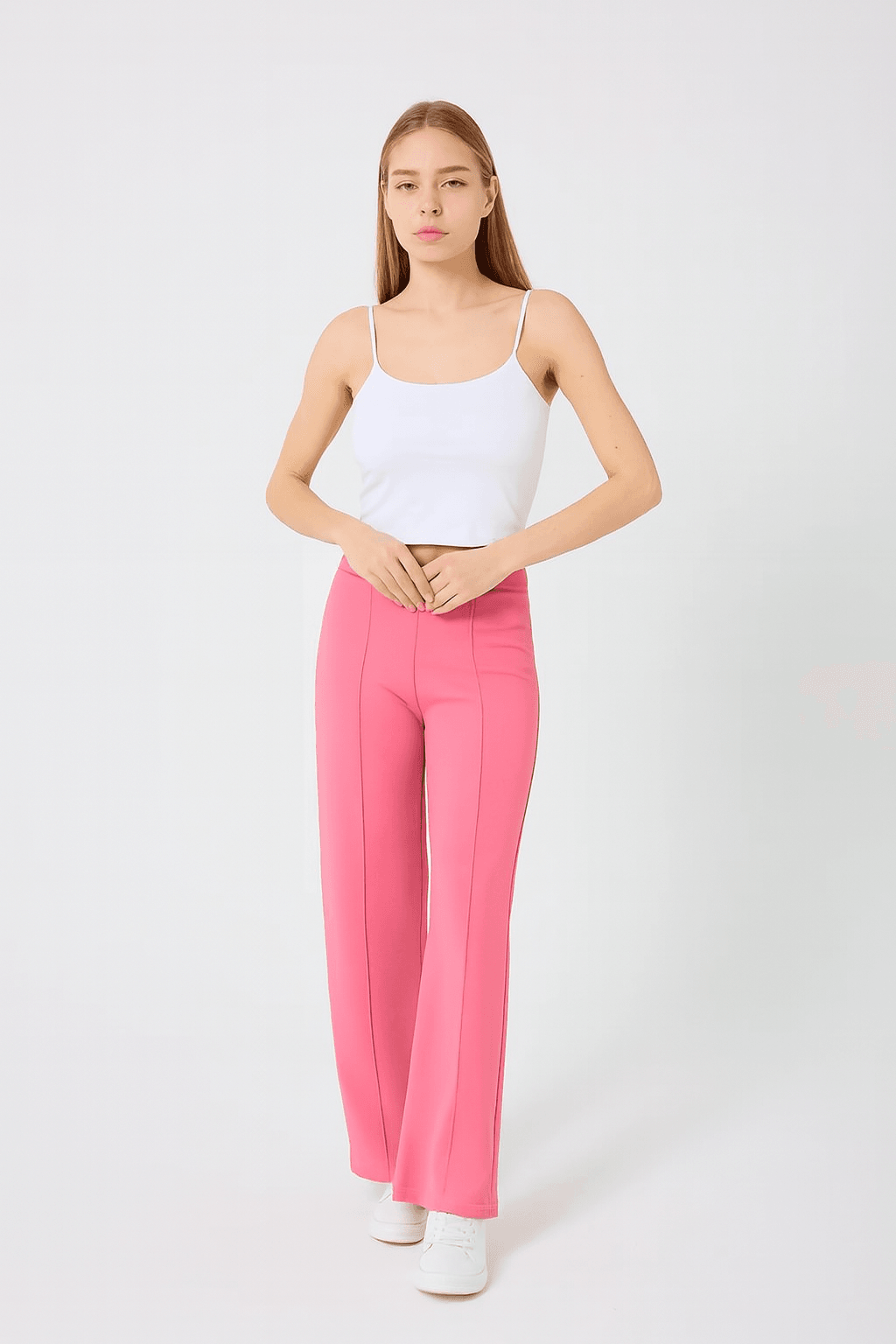 212-Çimalı Premium Kalite Palazzo Pantolon - Pembe