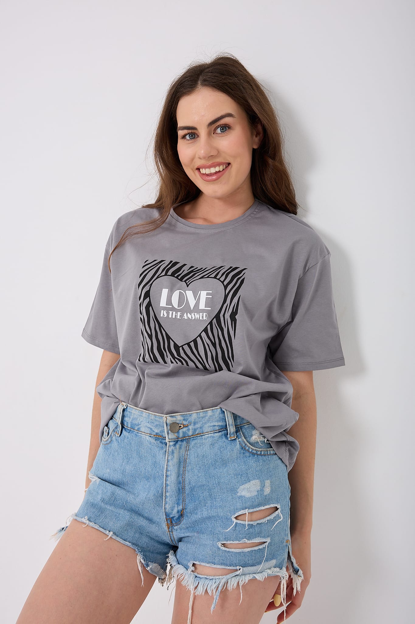 4619 - Oversize LOVE IS THE ANSWER Yazı Baskılı T-Shirt