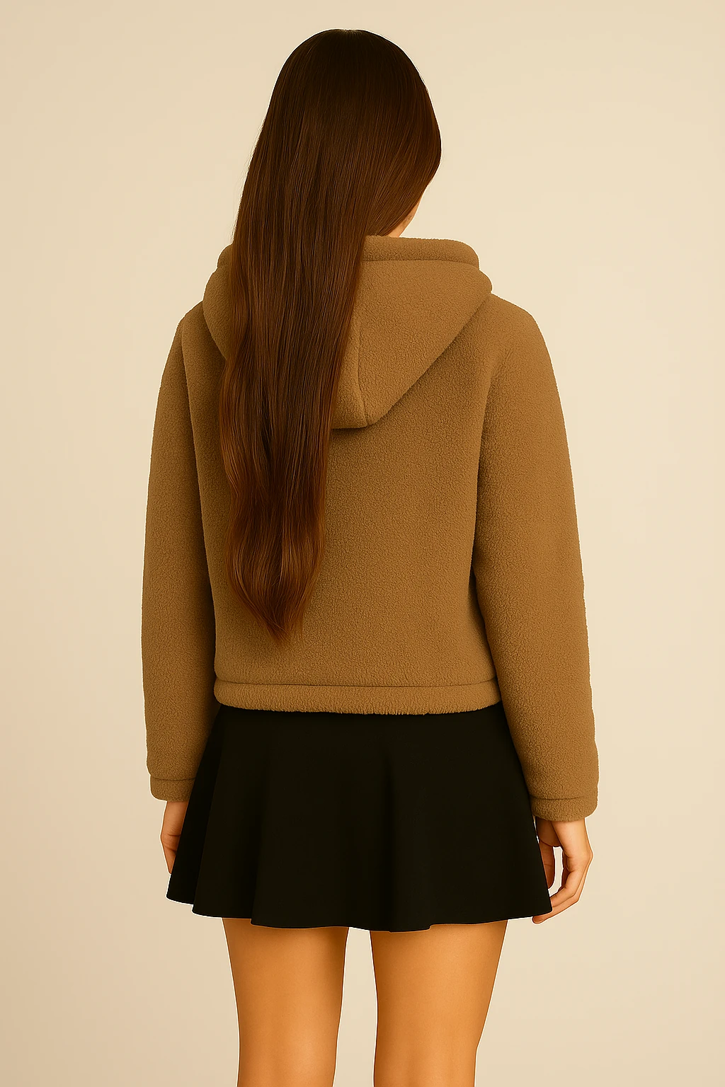 1027-Kapüşonlu Basic Peluş Mont 