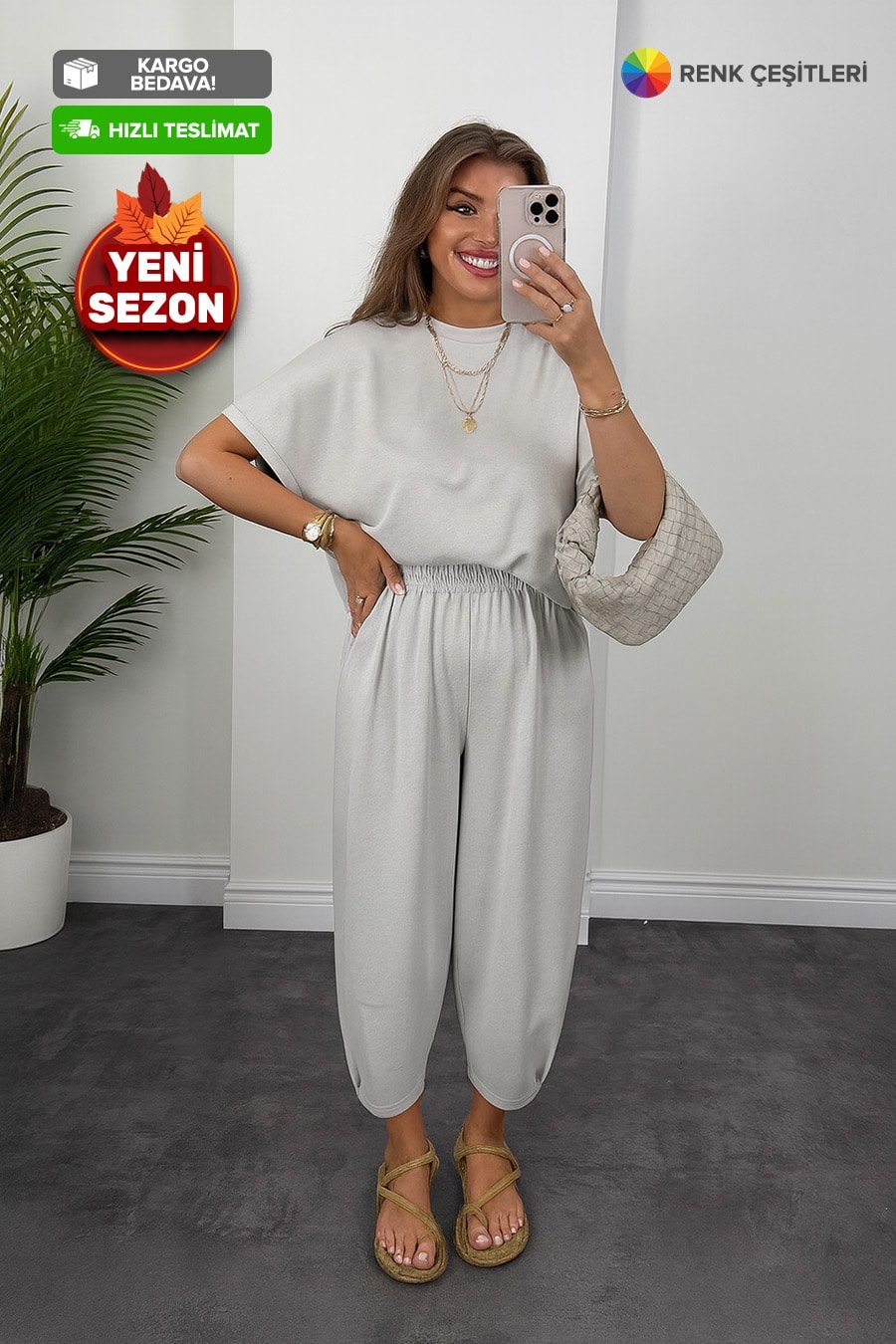 3426-Şalvarlı Oysho™ Premium Takım - Gri