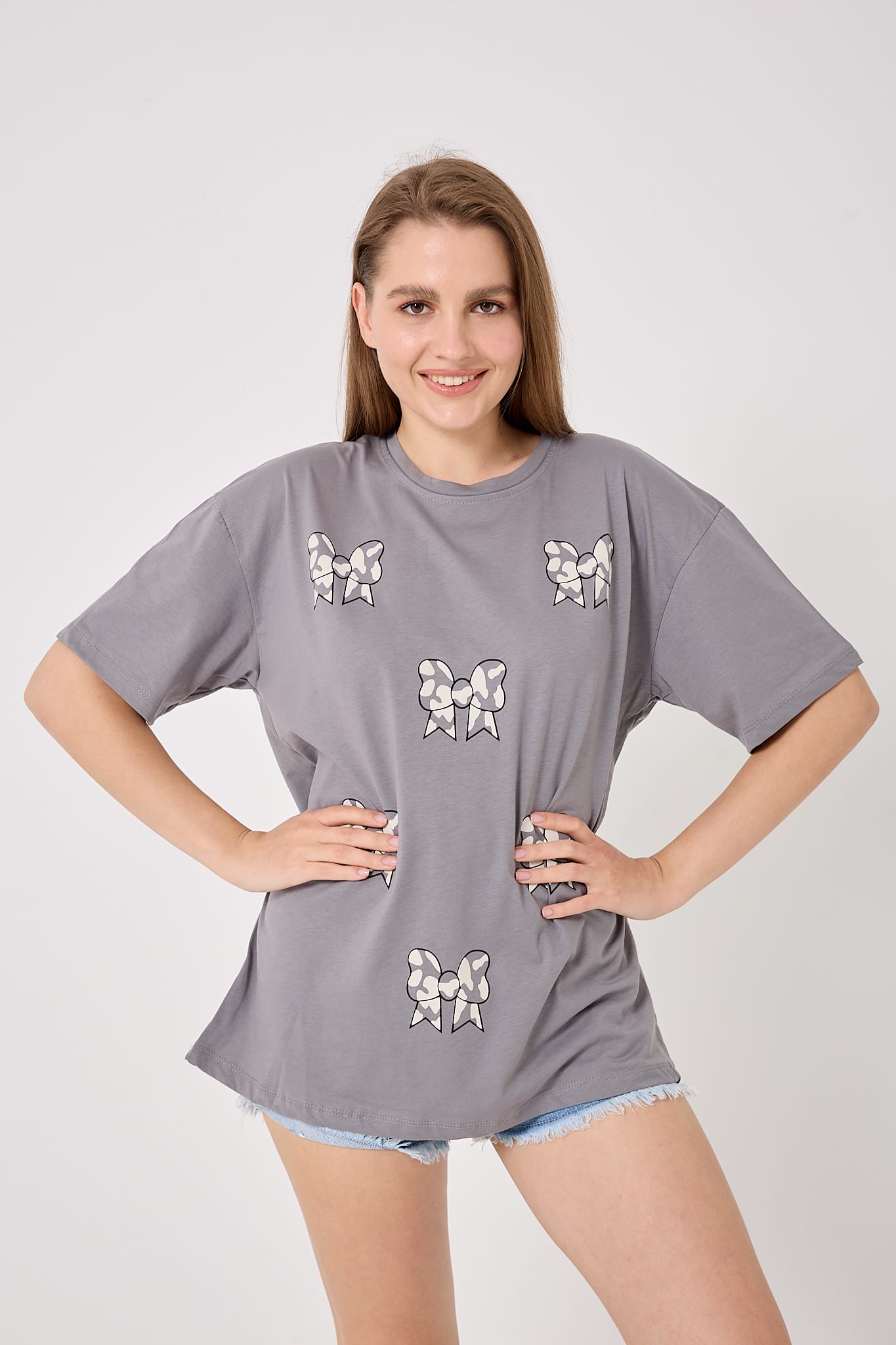 4610-Oversize Fiyonk Baskılı T-Shirt