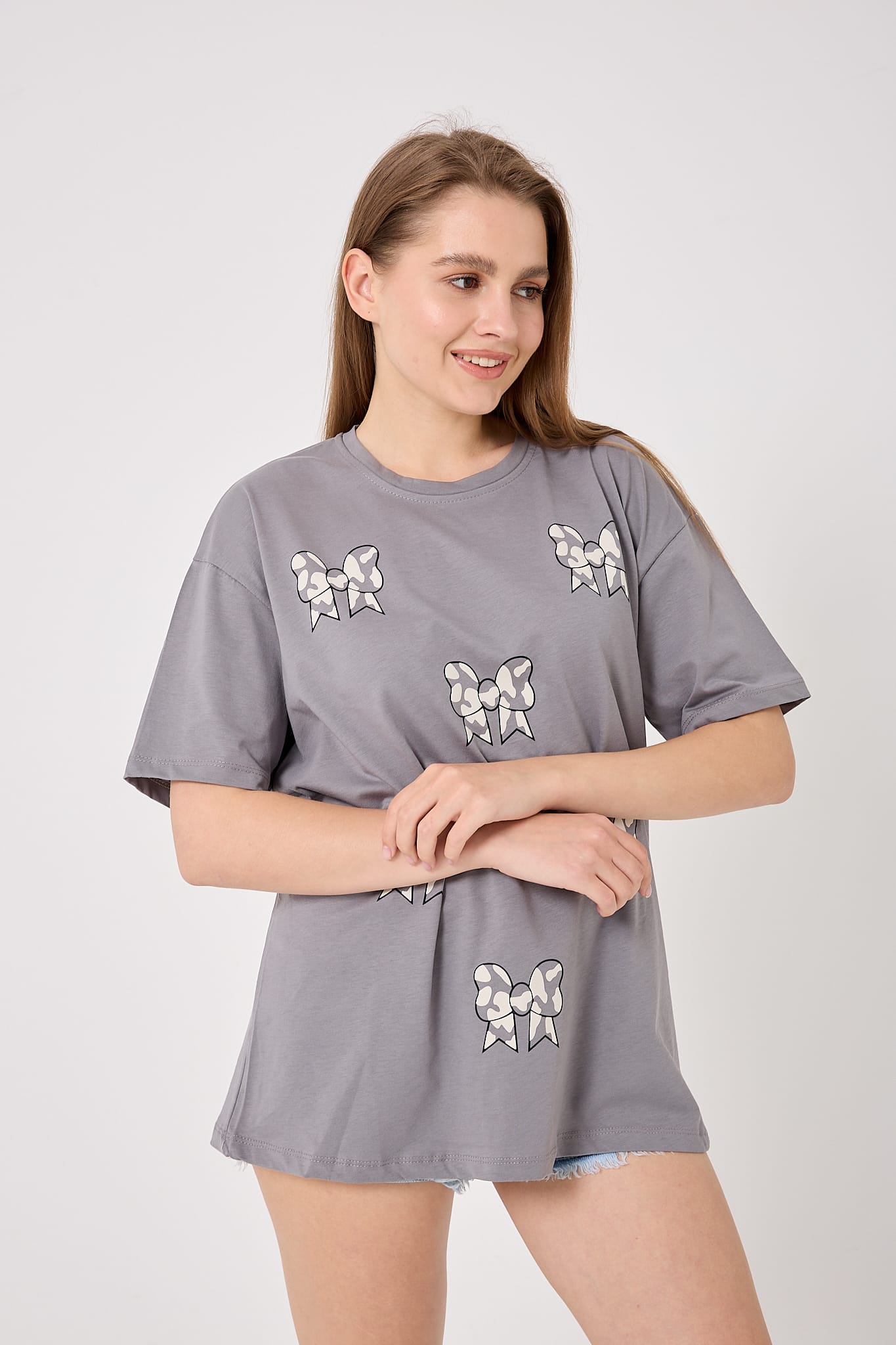 4610-Oversize Fiyonk Baskılı T-Shirt
