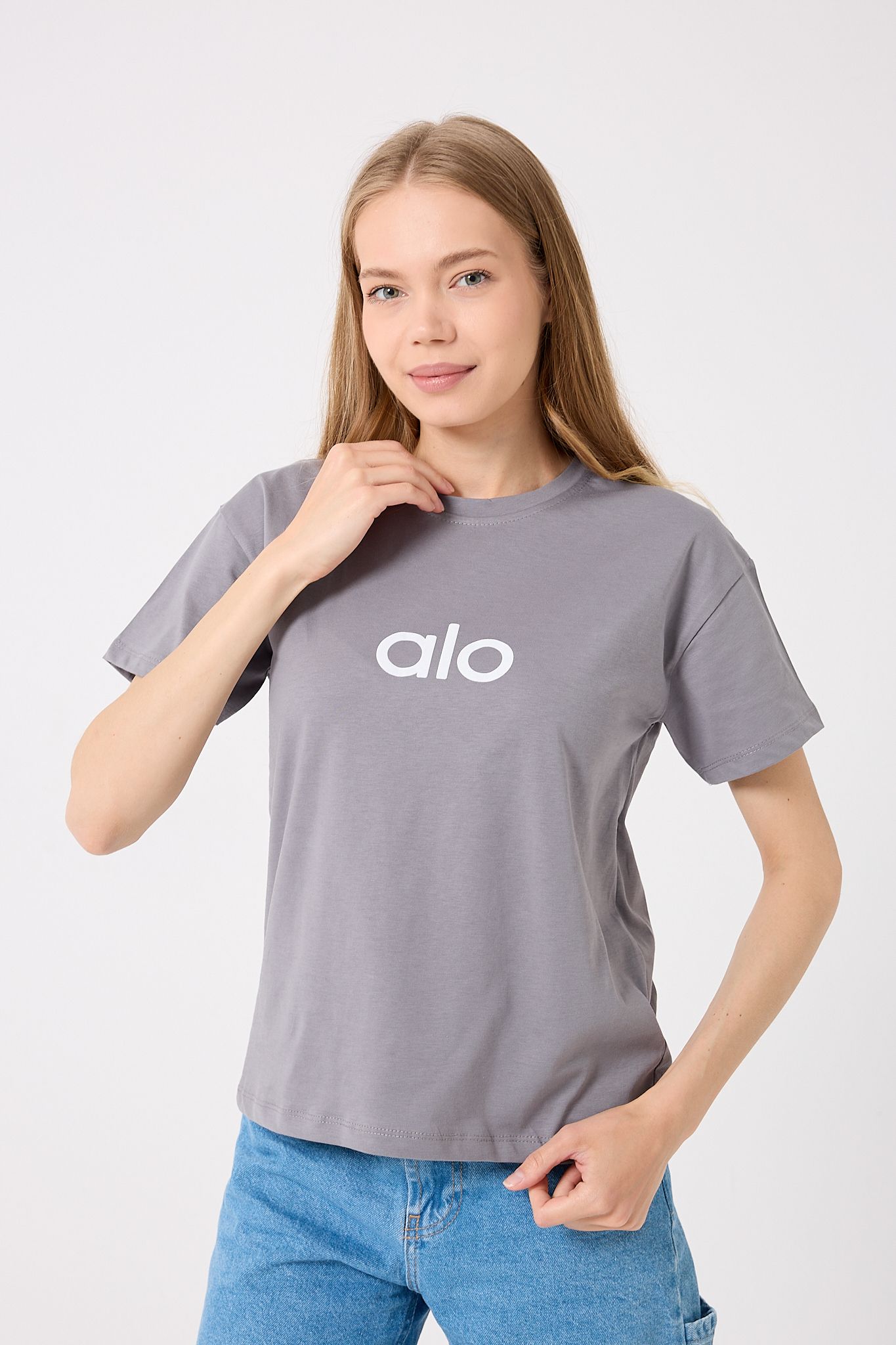 4621 - Oversize Alo Yazı Baskılı T-Shirt