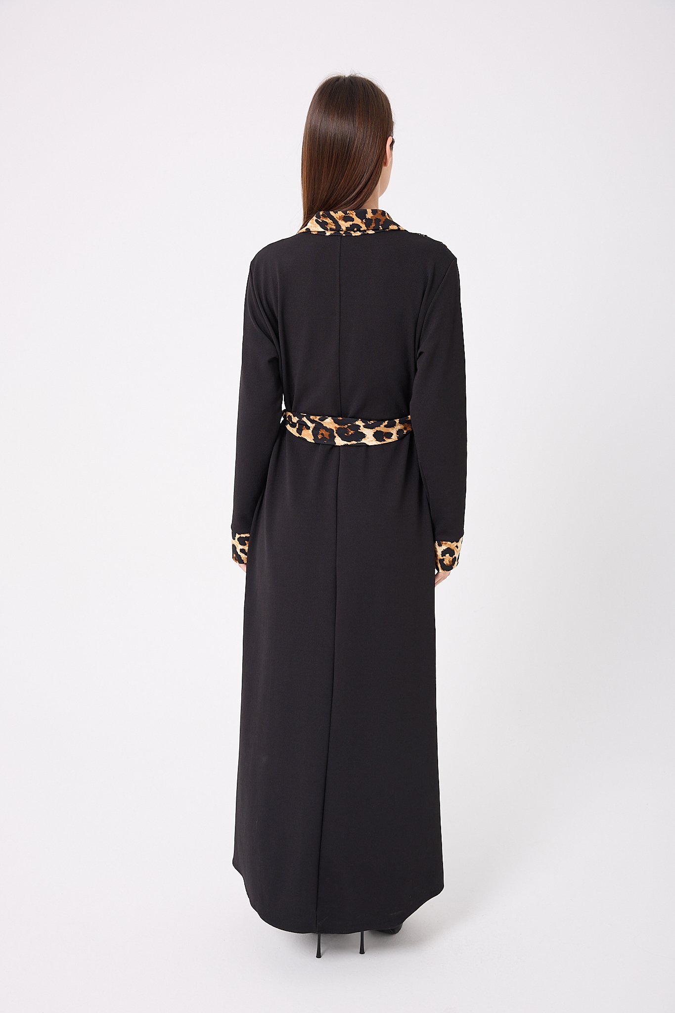 4645-Leopar Garnili Kuşaklı Elbise