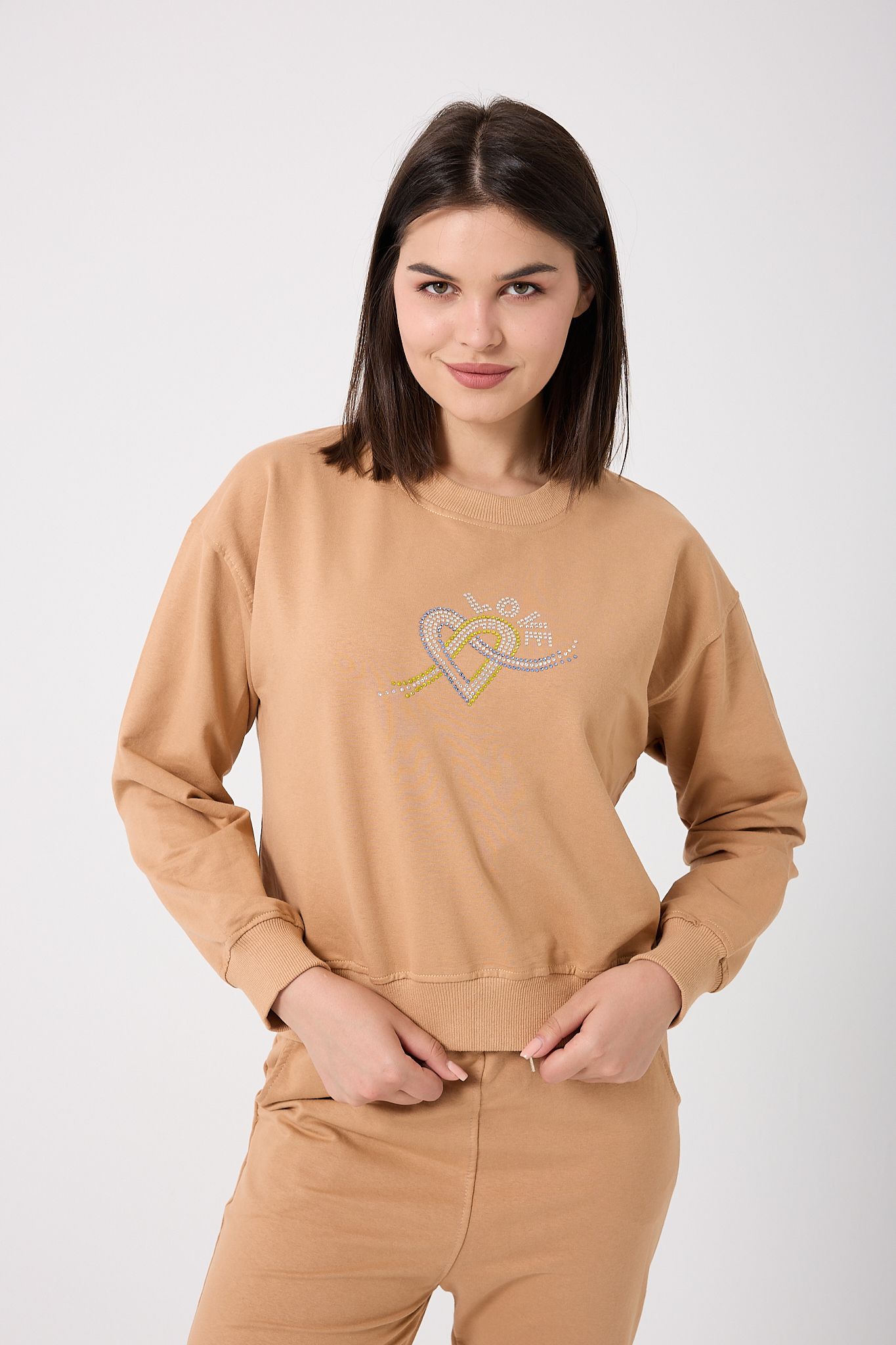 4637-Love Taşlı Alt Üst İkili Takım - Vizon