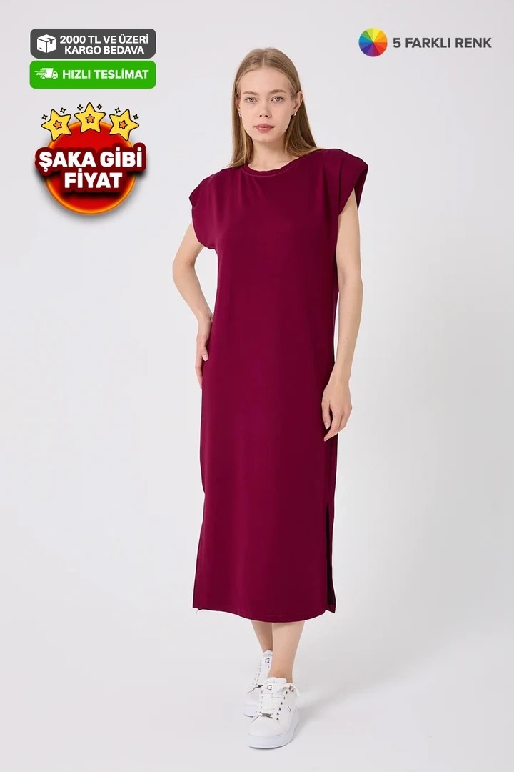 1304-O Yaka Yarım Kol Vatkalı Elbise