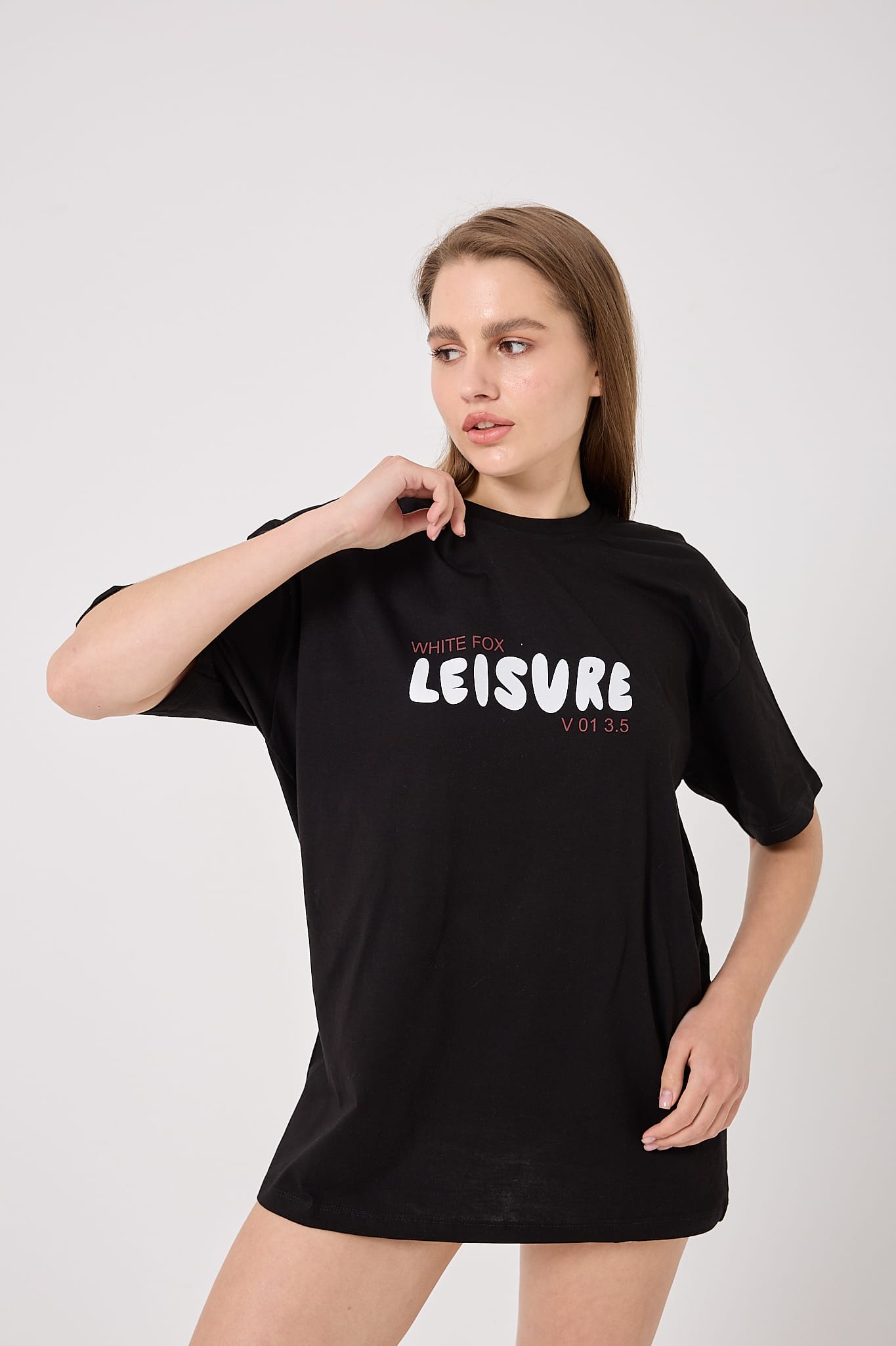 4613 - Oversize LEISURE Yazı Baskılı T-Shirt