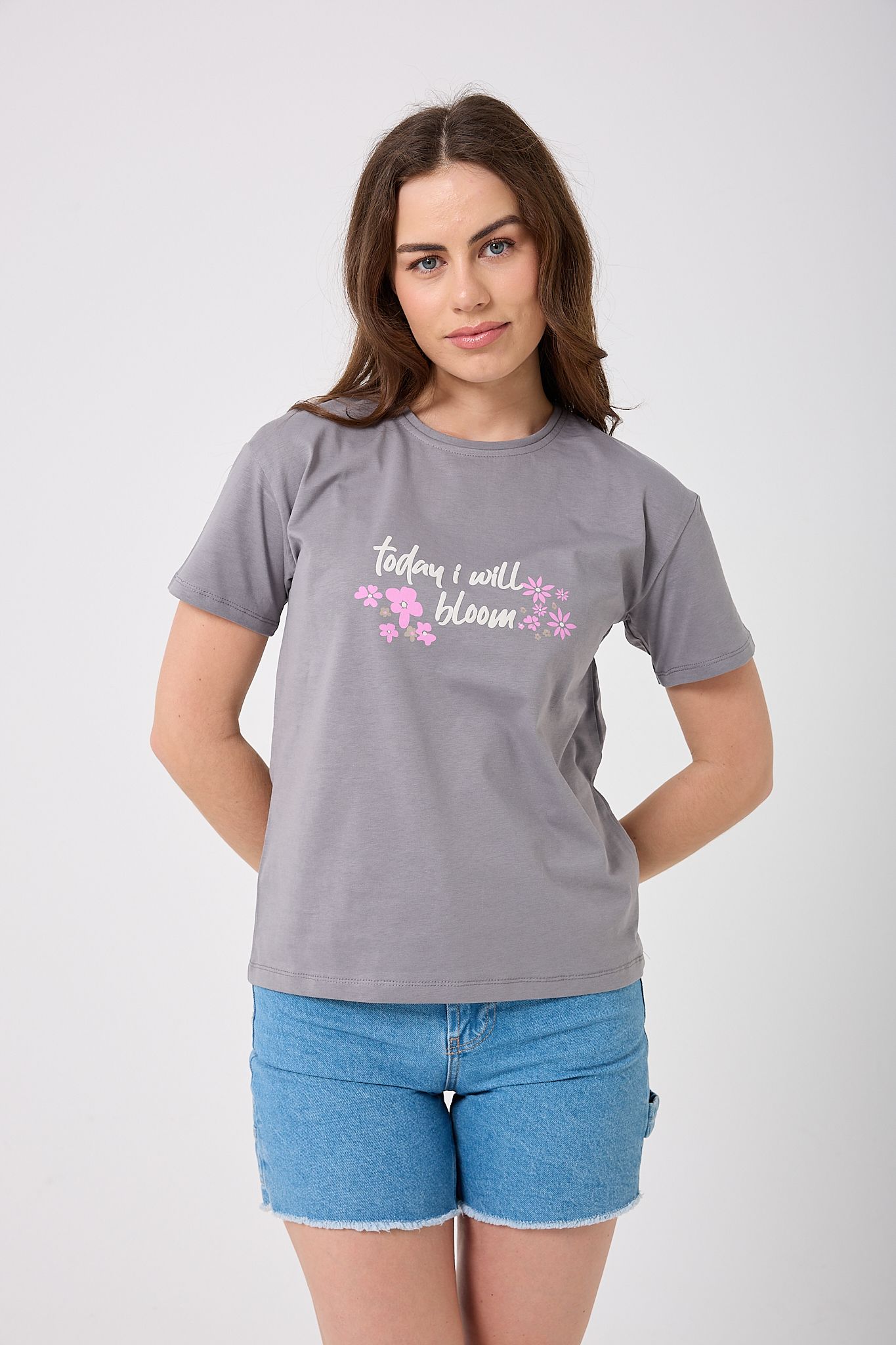 4623 - Oversize Today I Will Bloom Yazı Baskılı T-Shirt
