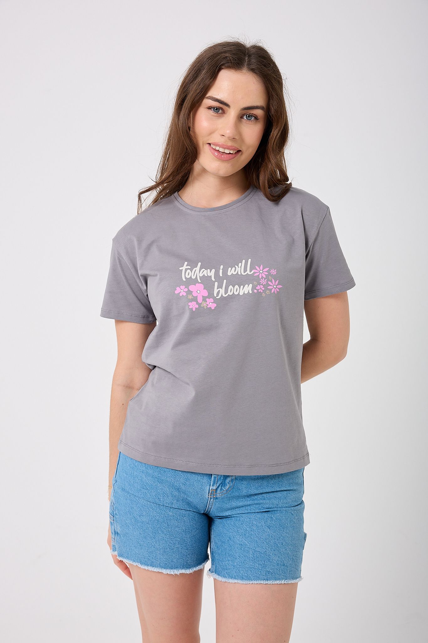 4623 - Oversize Today I Will Bloom Yazı Baskılı T-Shirt