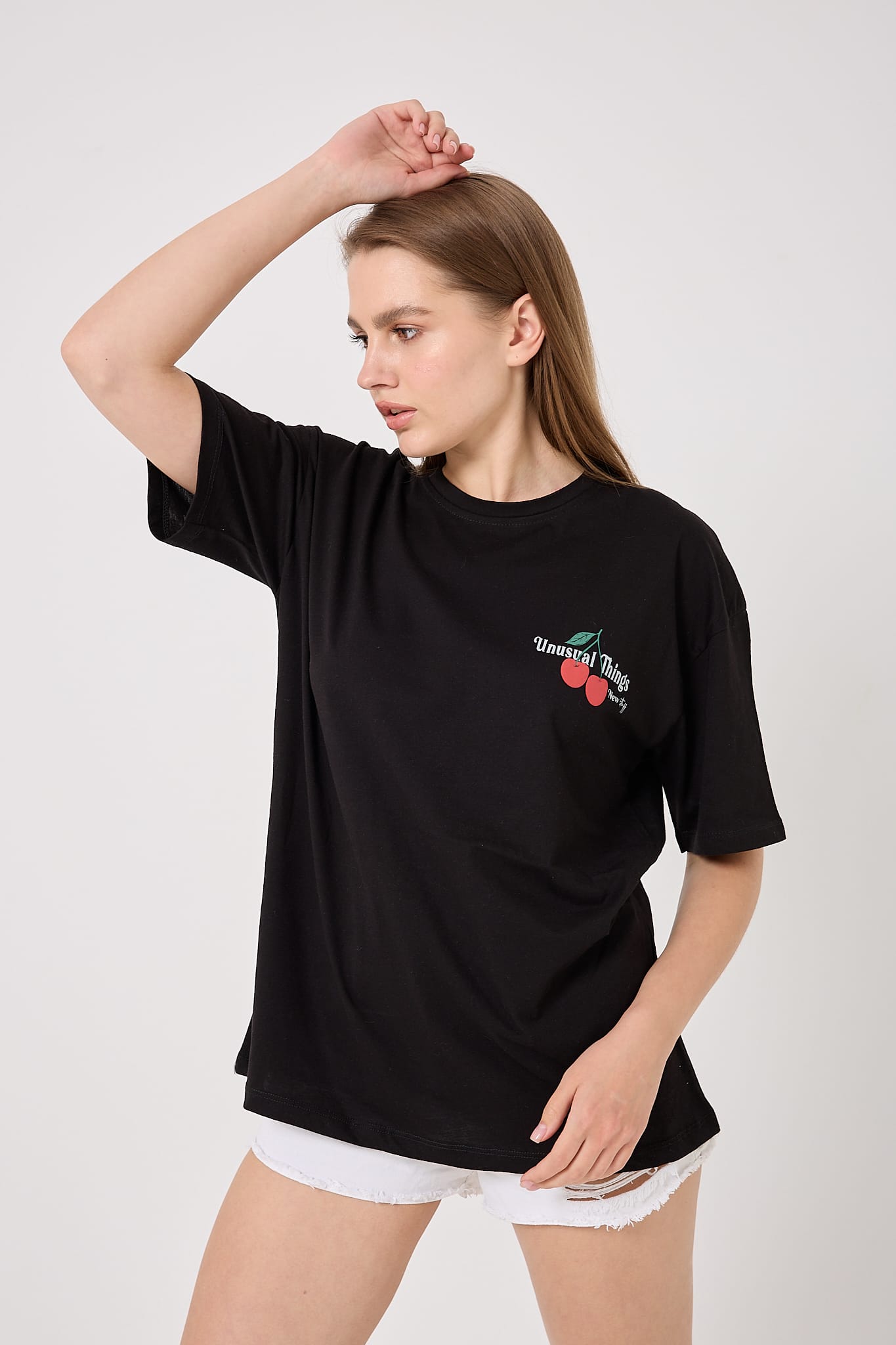 4611 - Oversize Kiraz Baskılı T-Shirt