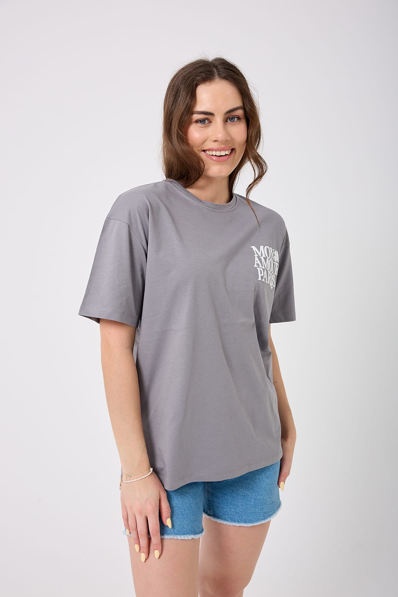 4617 - Oversize ÖN ARKA MON AMOUR PARİS Baskılı T-Shirt