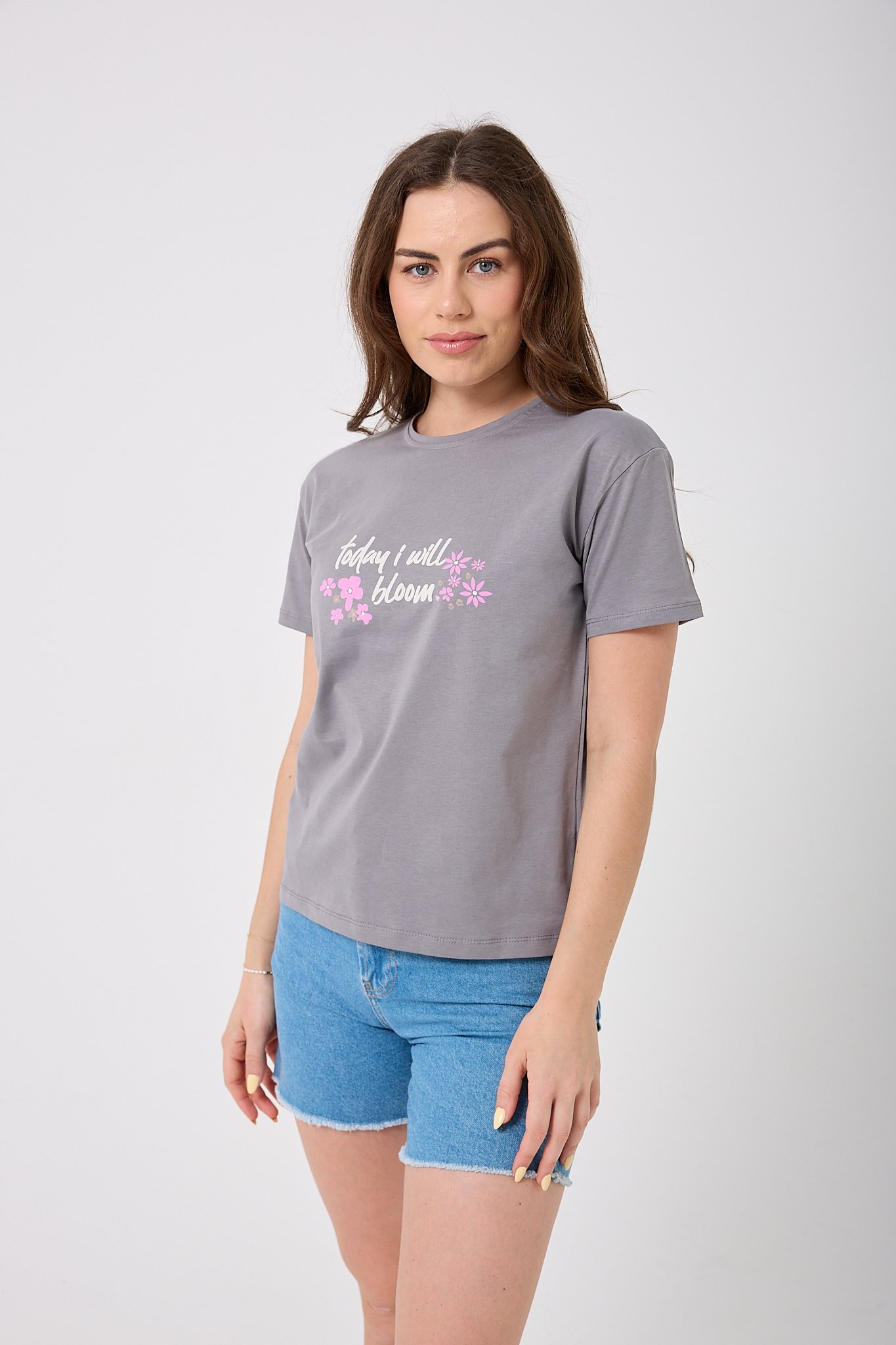 4623 - Oversize Today I Will Bloom Yazı Baskılı T-Shirt