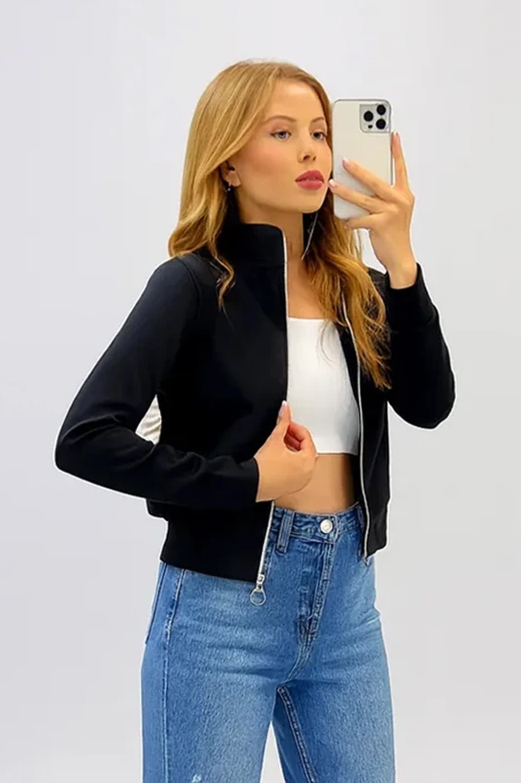 156-Scuba Fermuarlı Premium Sweatshirt - Siyah