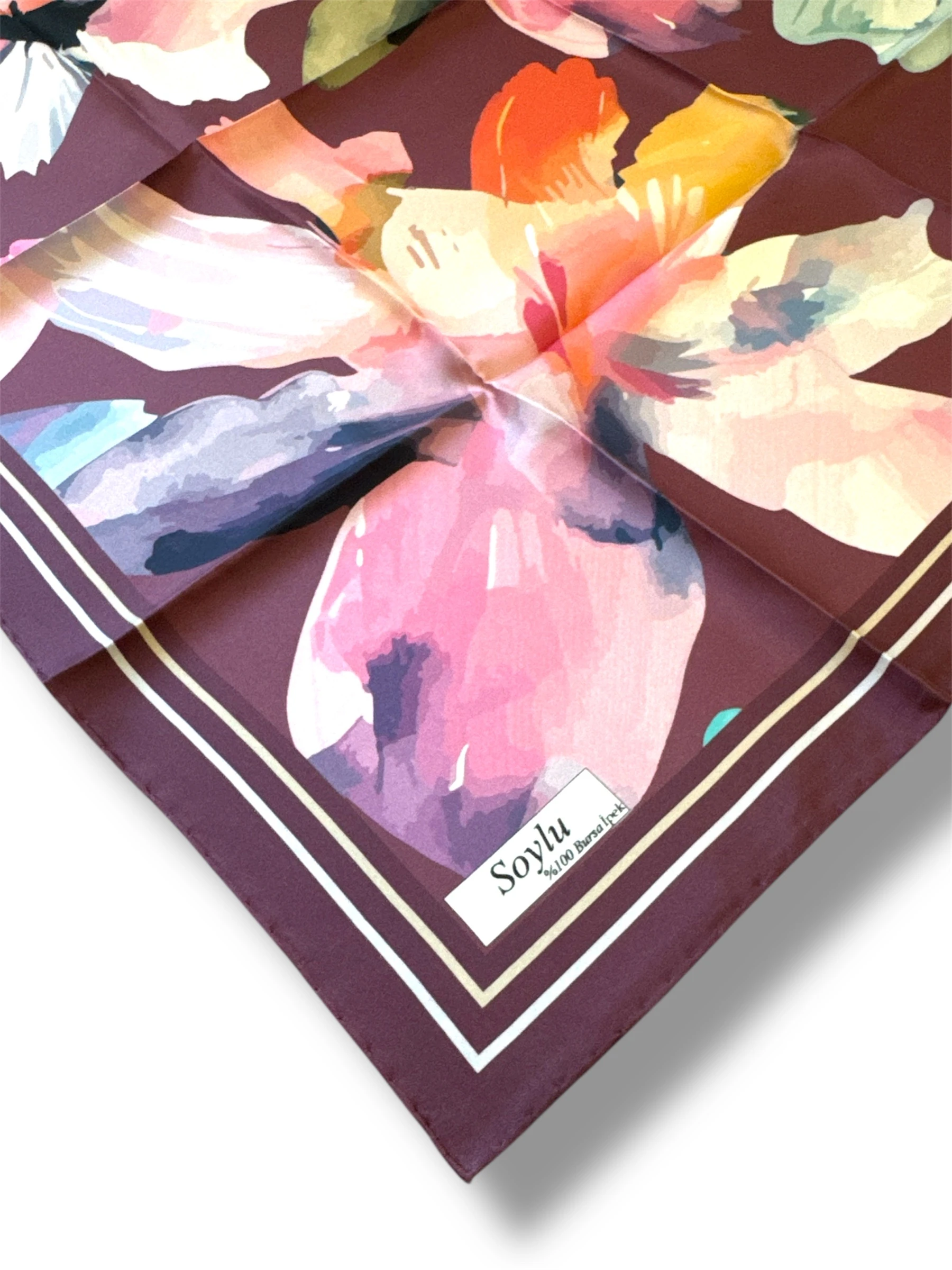 Desenli İpek Twill Eşarp