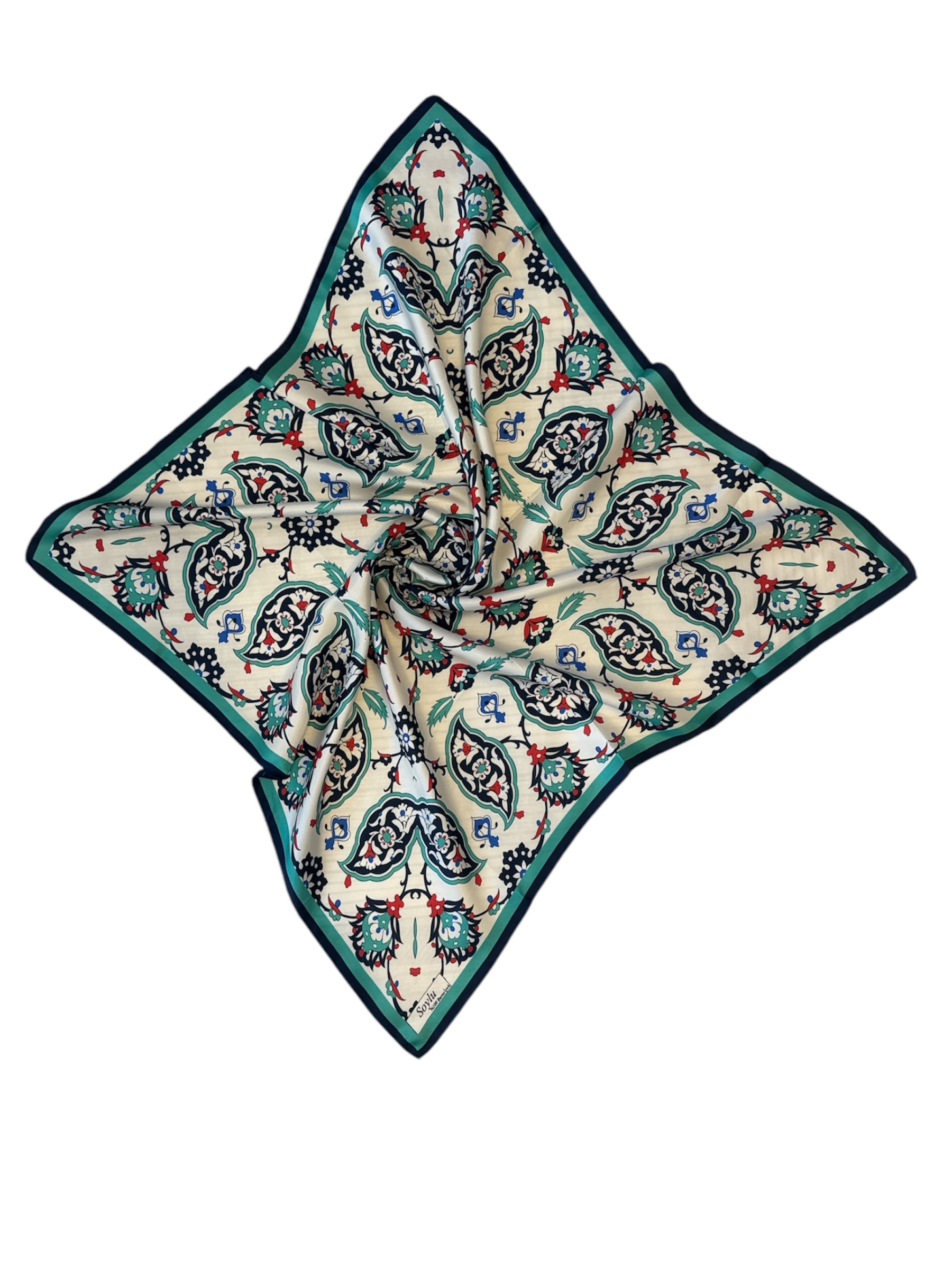 Motifli İpek Twill Eşarp