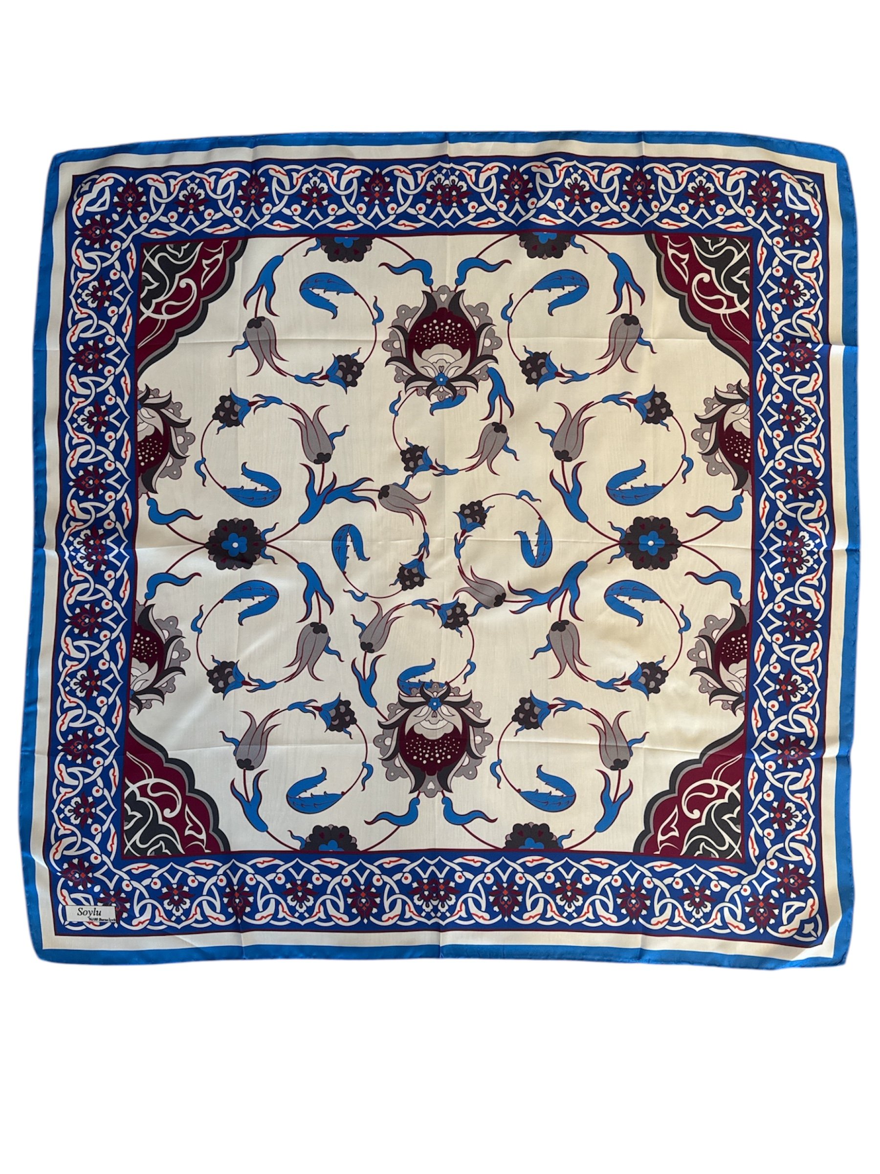 Motifli İpek Twill Eşarp