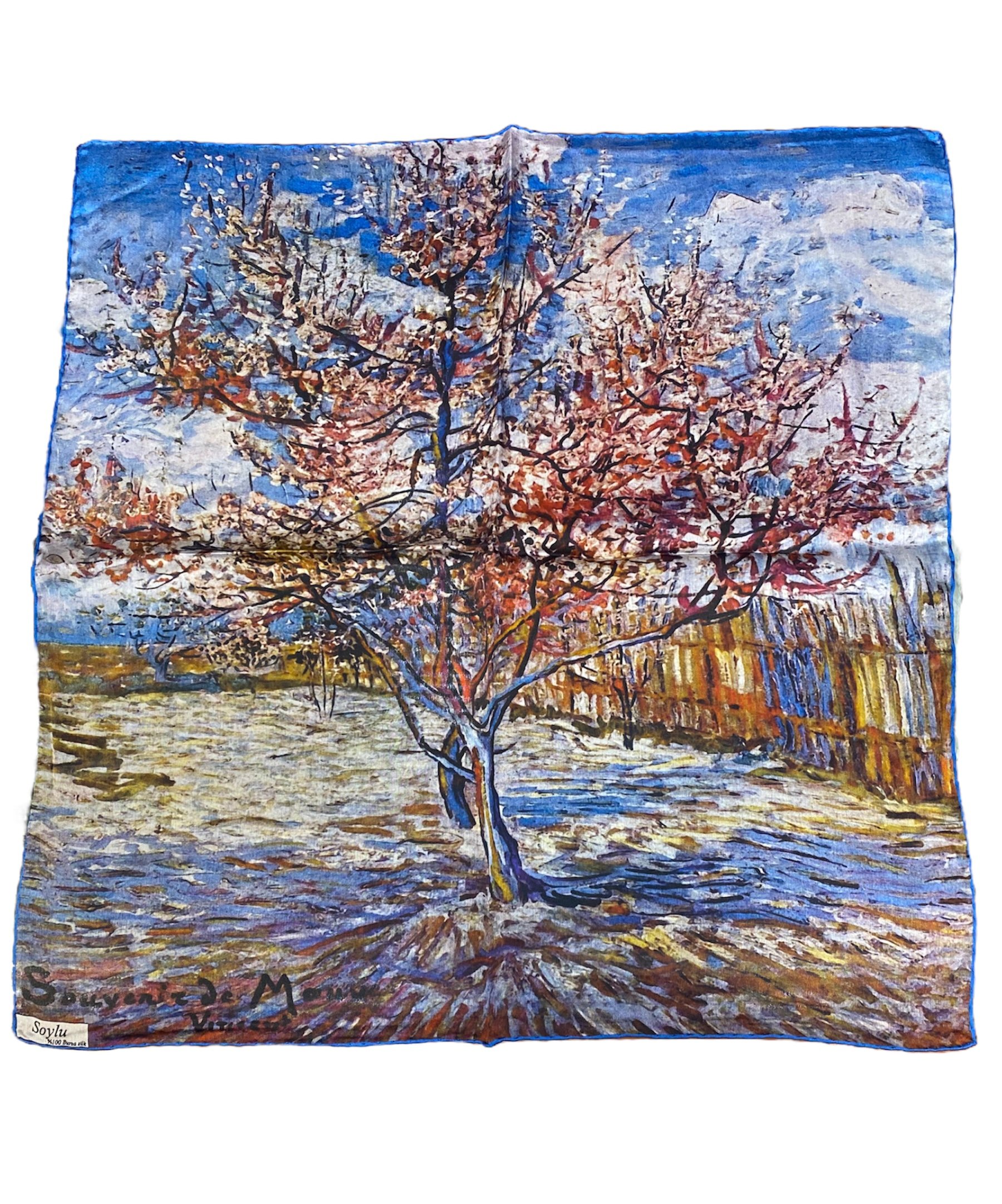 Van Gogh Çiçek Açmış Şeftali Ağacı İpek Mendil Fular