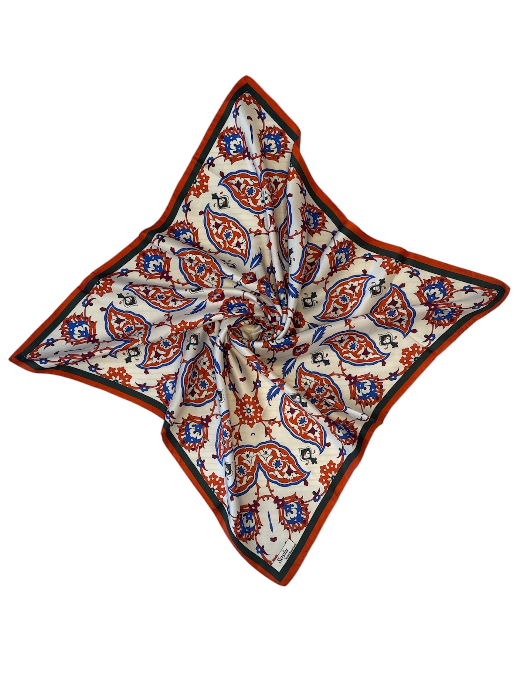 Motifli İpek Twill Eşarp