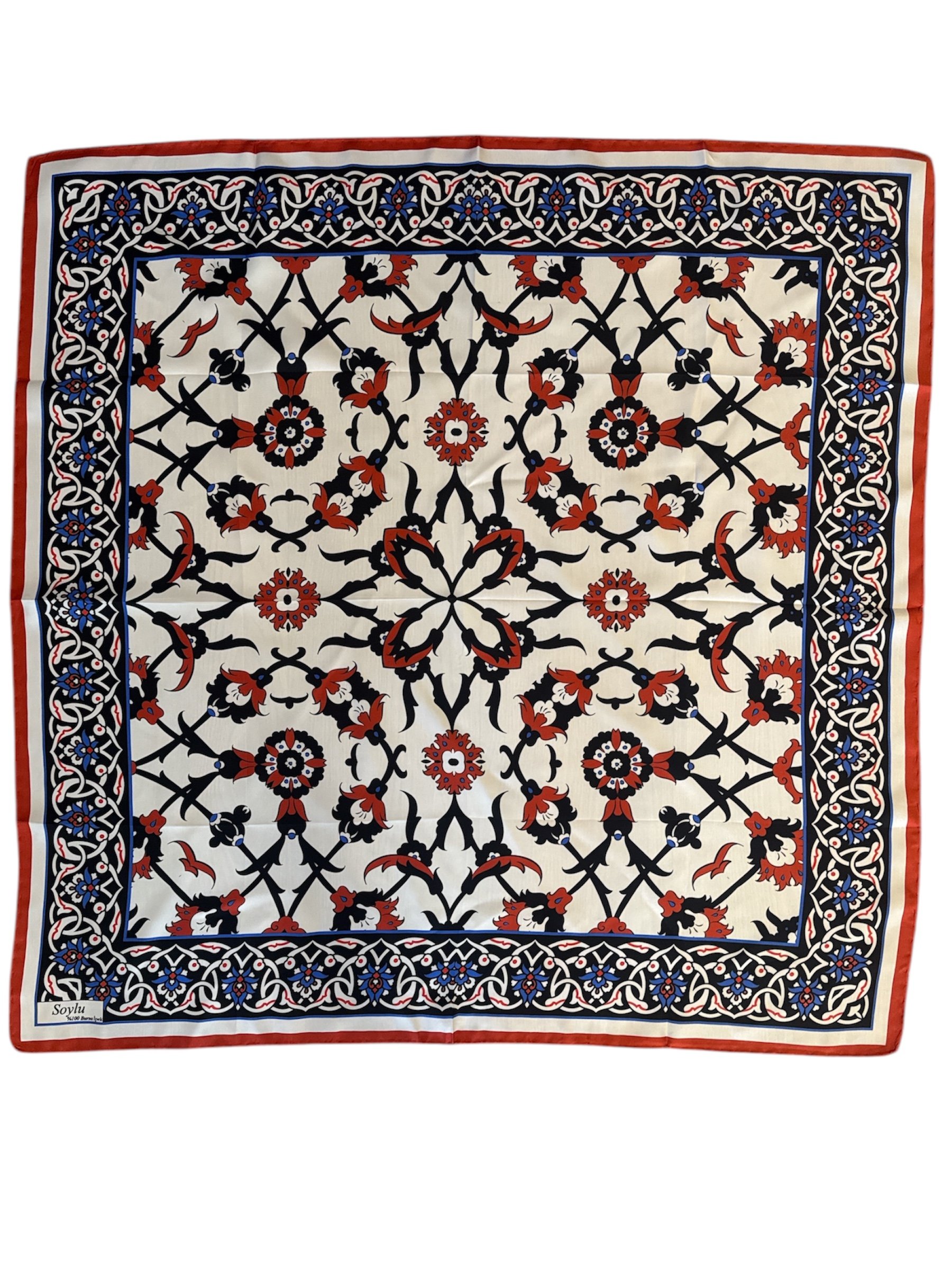 Motifli İpek Twill Eşarp