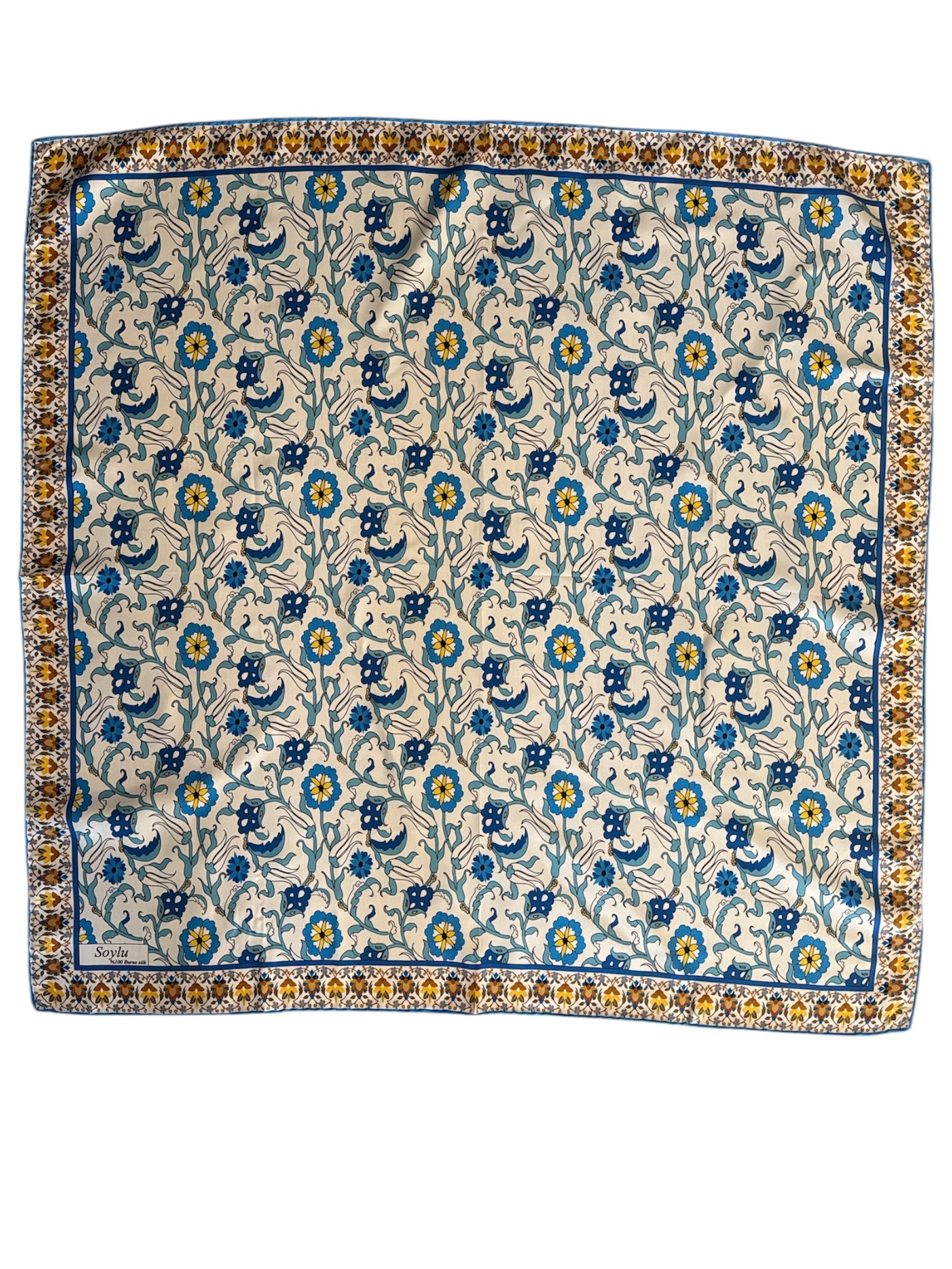 Motifli İpek Twill Eşarp