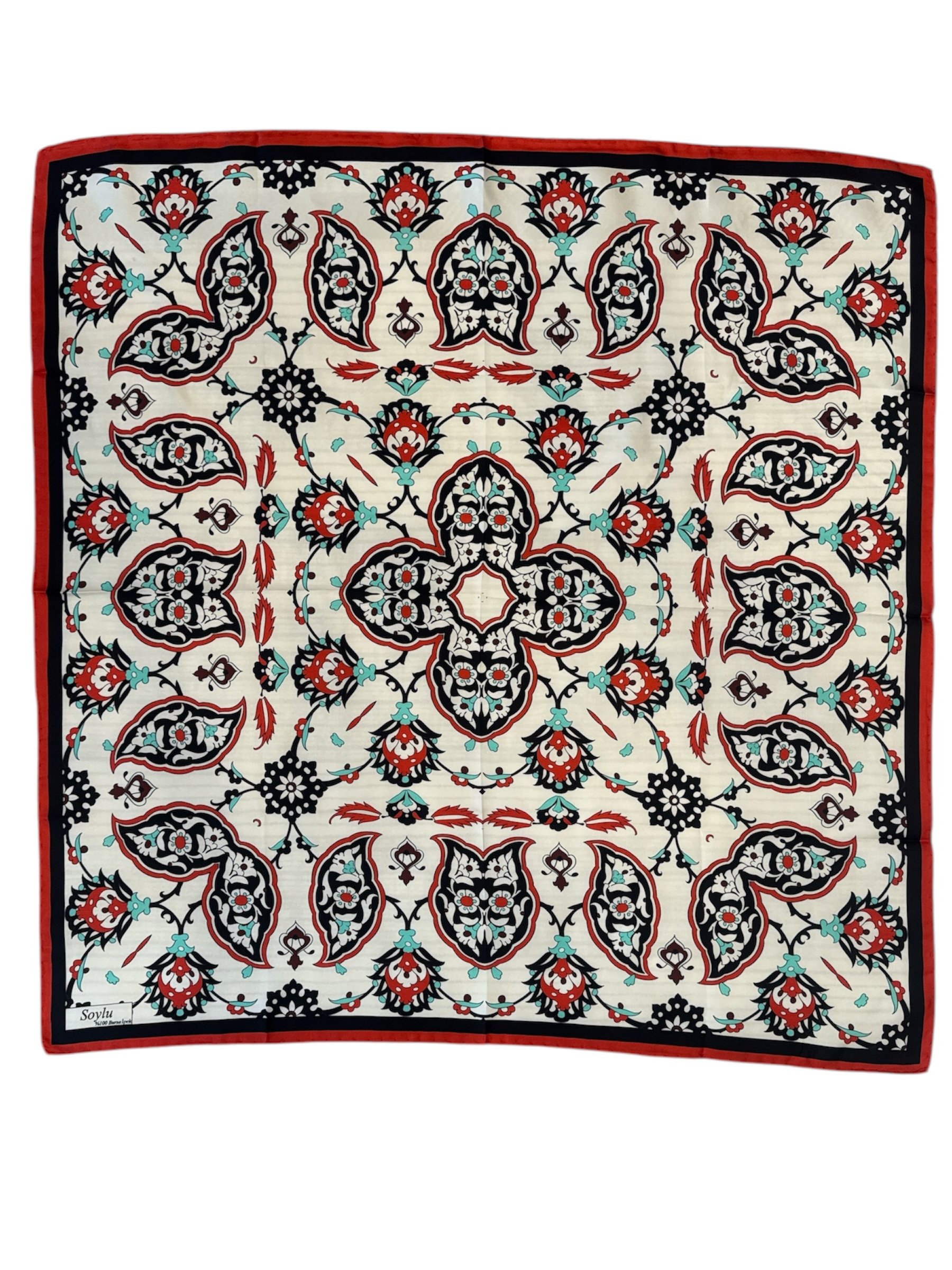 Motifli İpek Twill Eşarp