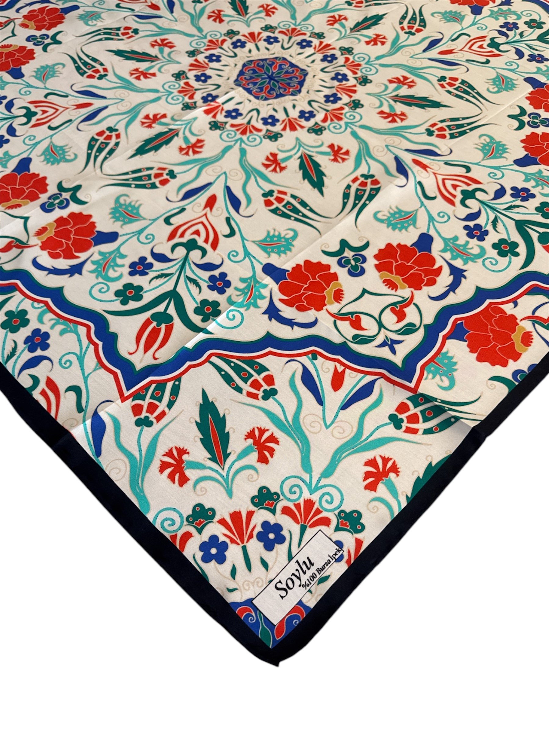 Motifli İpek Twill Eşarp