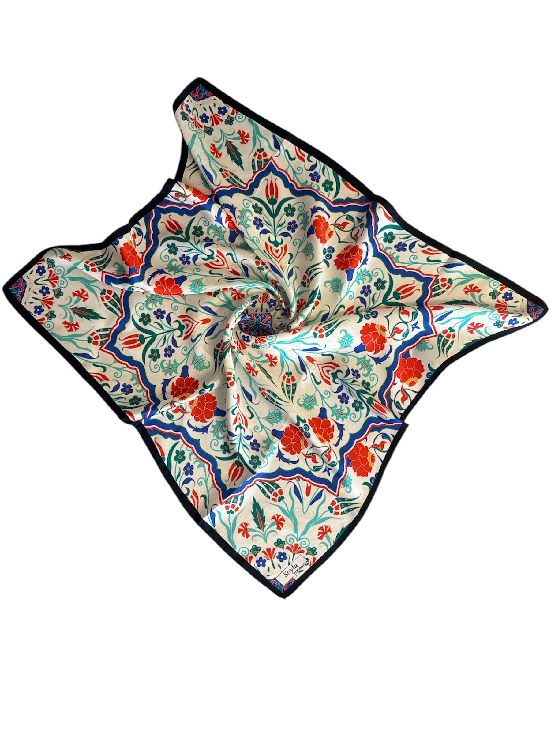 Motifli İpek Twill Eşarp